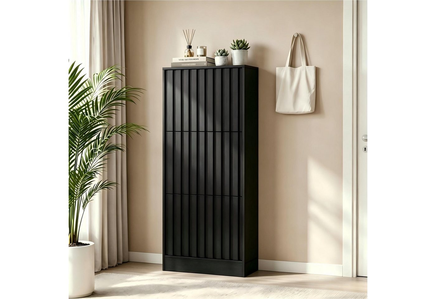 UEV Schuhschrank mit 3 Klappen, Schuhkipper schmal Schuhkommode Verstellbare Trennwände für Verschiedene Schuhtypen 60 * 24 * 122cm