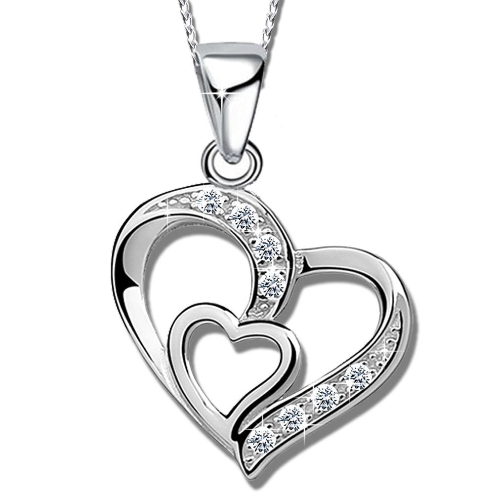 Herzkette Herz Anhänger mit Kette echt 925 Sterling Silber Silberkette
