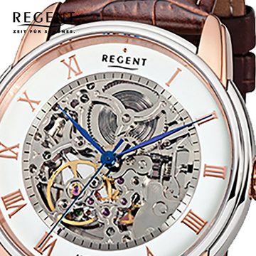 Regent Quarzuhr Regent Automatik Herren Uhr GM-1462 Leder, Herren Armbanduhr rund, groß (ca. 42mm), Lederarmband