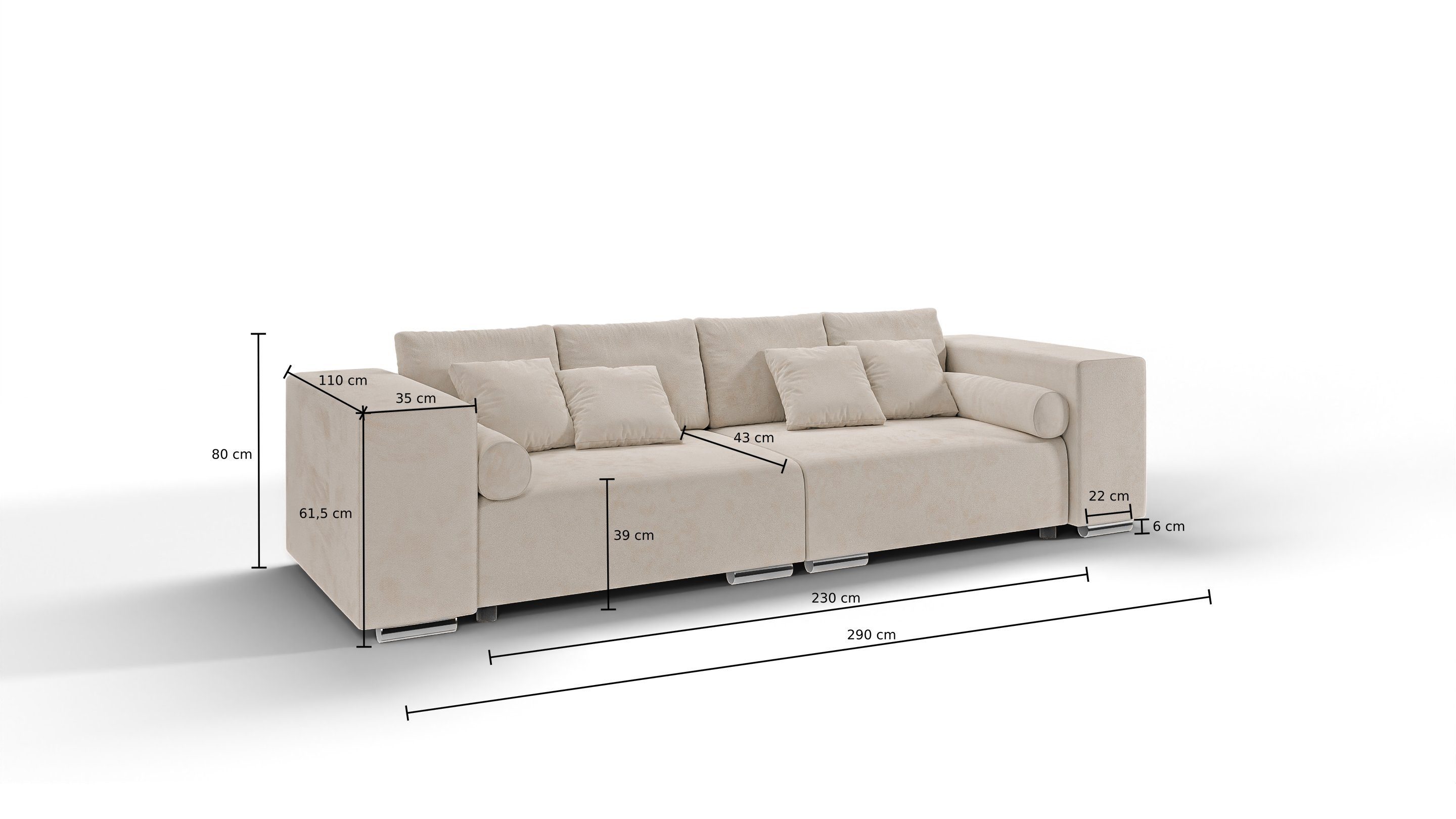 S-Style Möbel Big-Sofa Cork 5-Sitzer mit Schlaffunktion, Wellenfederung mit Beige