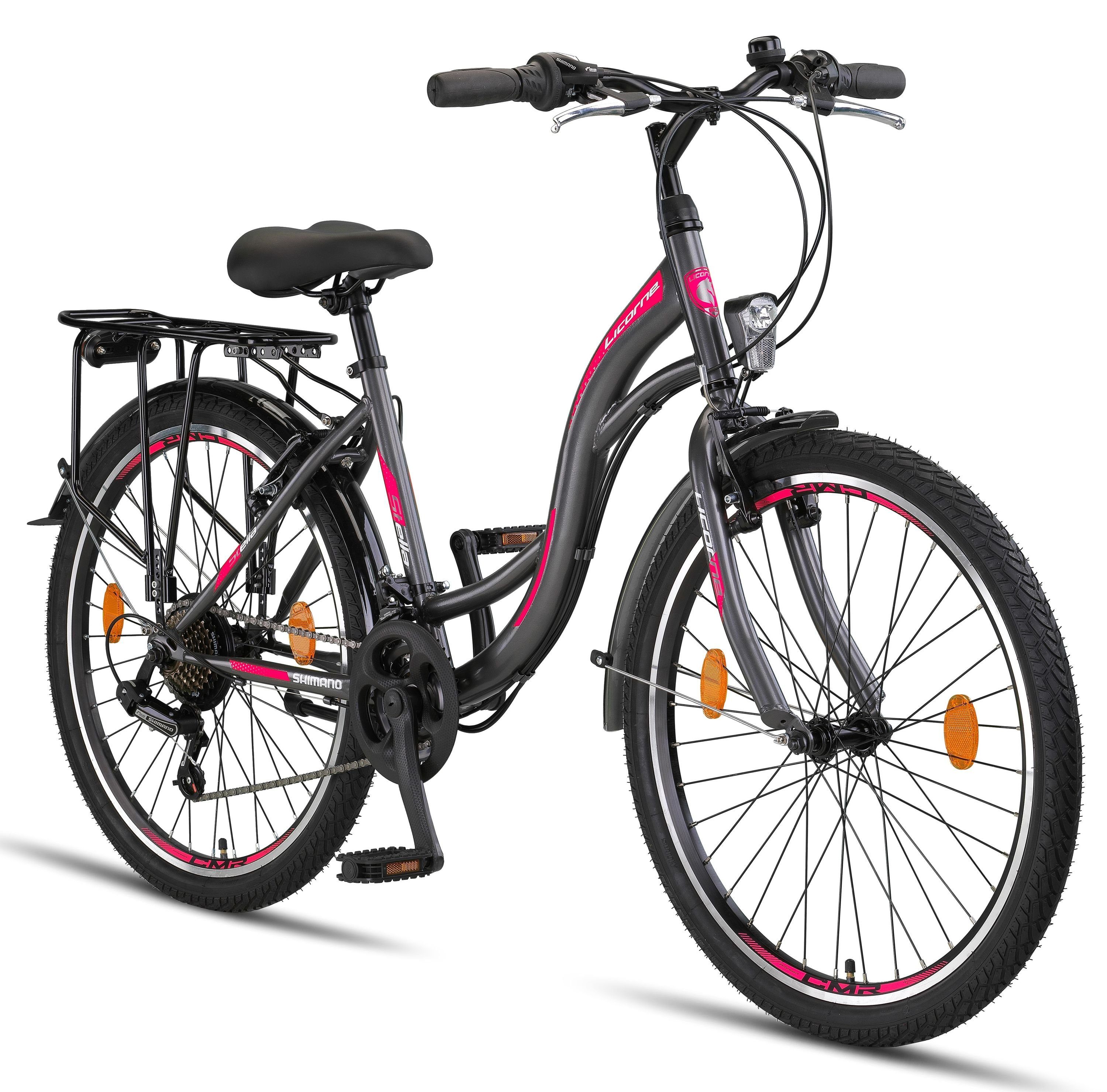Licorne Bike Cityrad Licorne Bike Stella Premium City Bike in 24, 26 und 28  Zoll - Fahrrad für Mädchen, Jungen, Herren und Damen - Shimano 21  Gang-Schaltung - Hollandfahrrad