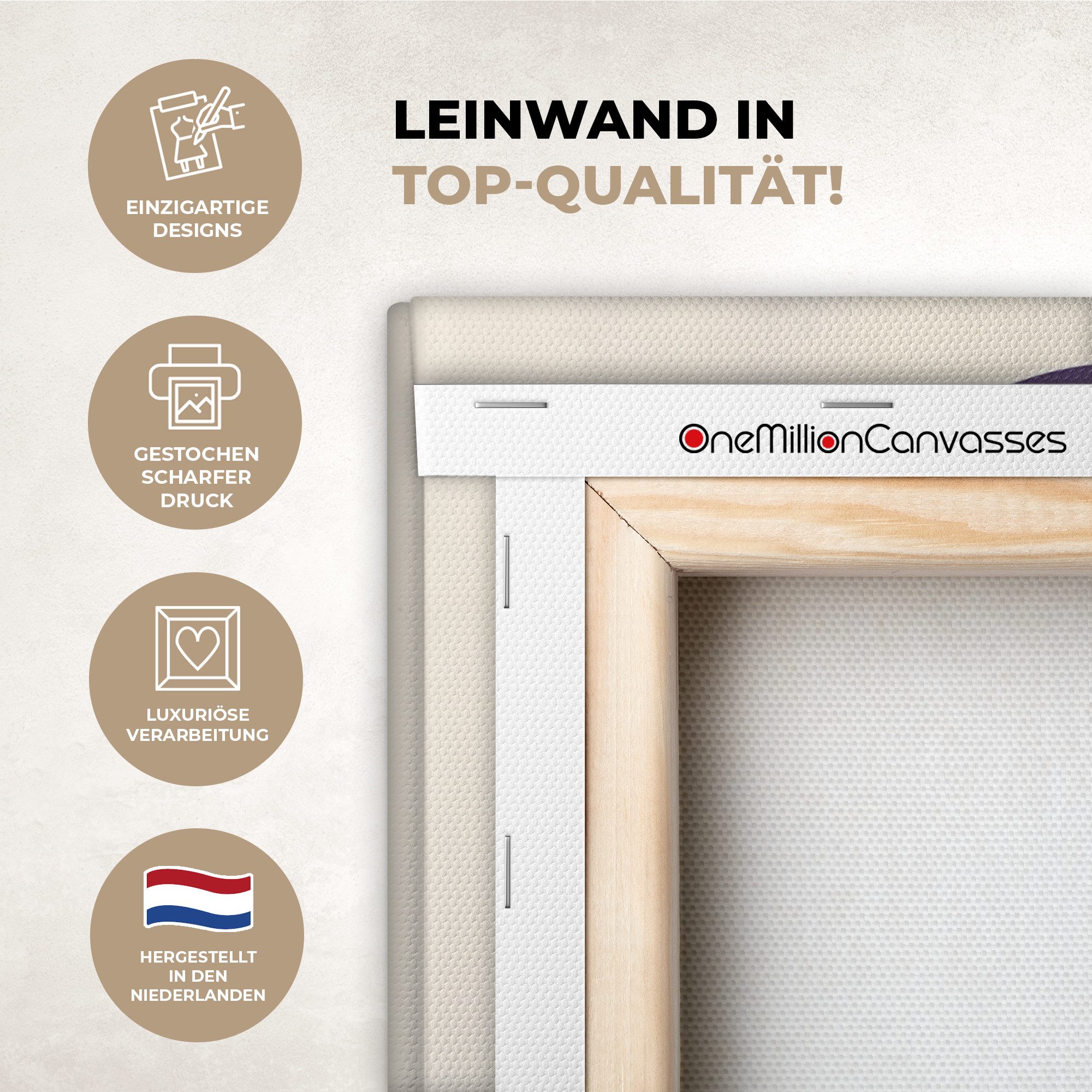 OneMillionCanvasses® Leinwandbild Abstrakt - Kreise - Lila, Fotodruck (1 St), Wandbild, Deko Schlafzimmer Wohnzimmer Flur 20x20 cm