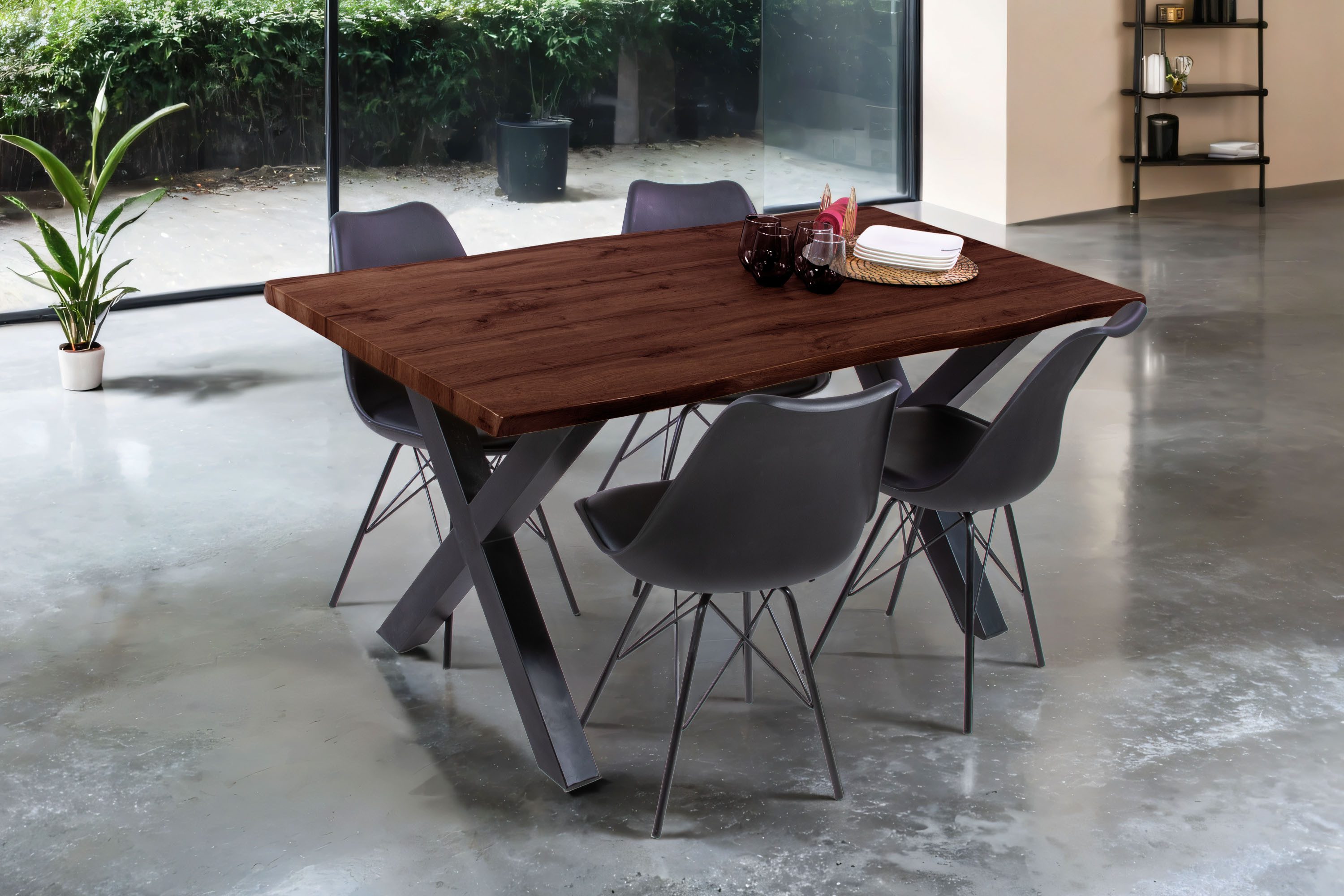Loreno® Esstisch Josy, Nussbaumholz, Baumkante, MDF-Platte, günstig online kaufen