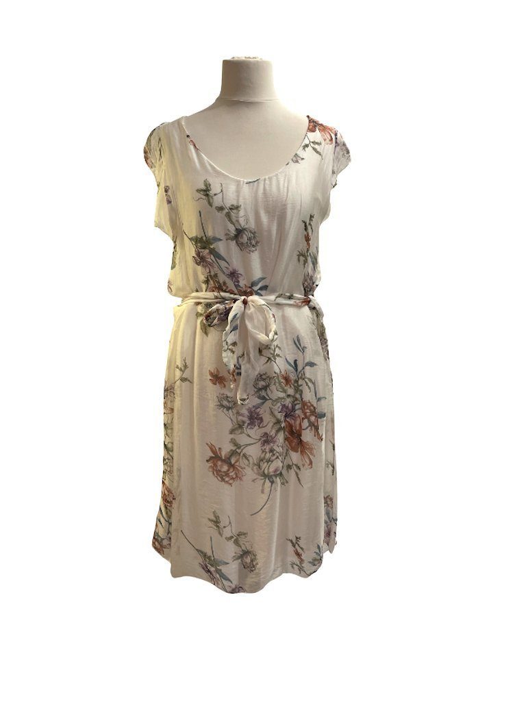 BZNA Sommerkleid Seidenkleid Sommer Herbst Kleid mit Blumen Muster Weiß