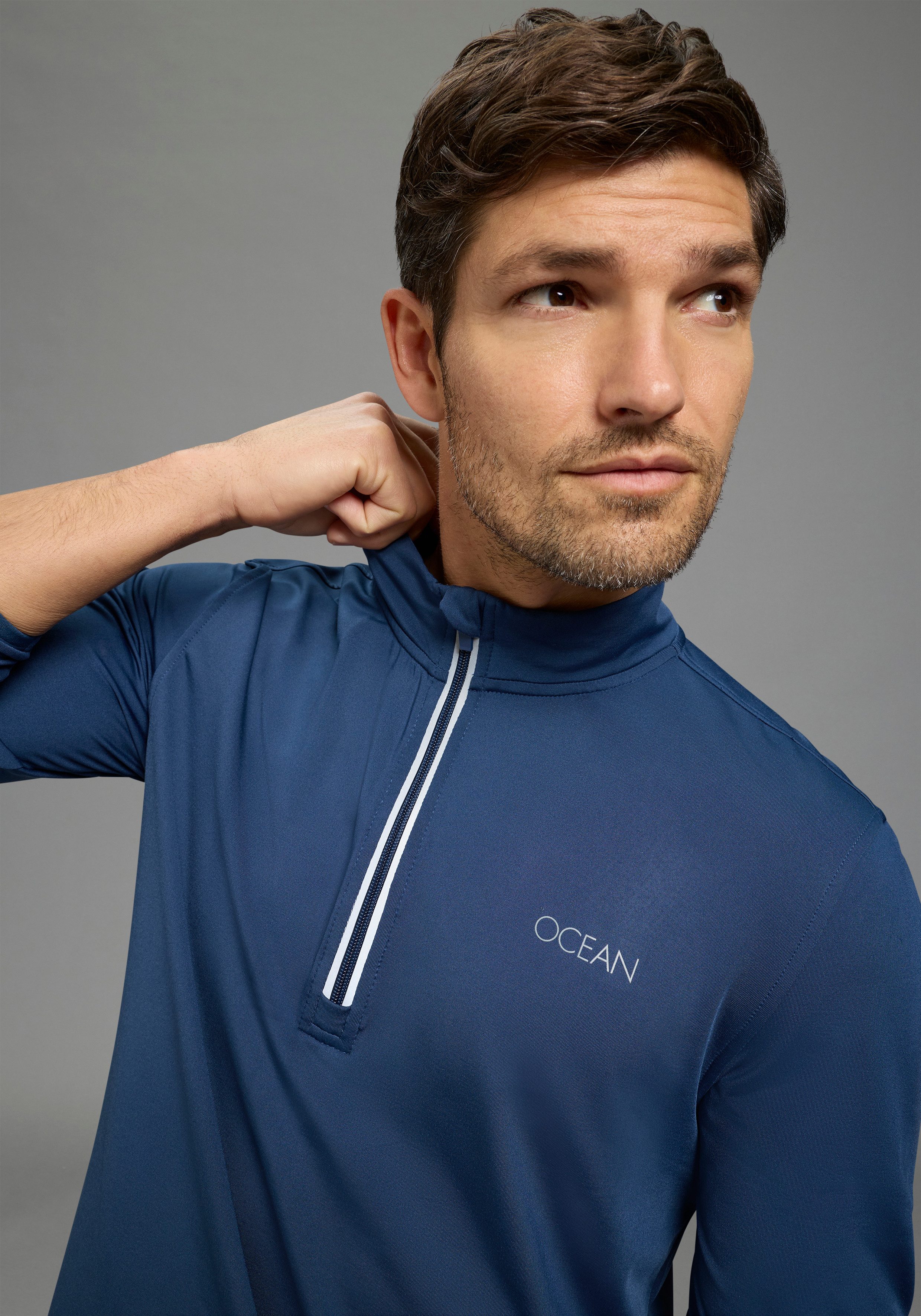 Ocean Sportswear Funktionsshirt atmungsaktiv, quick dry schmale Passform, Langarm, mit Reißverschluss am Ausschnitt