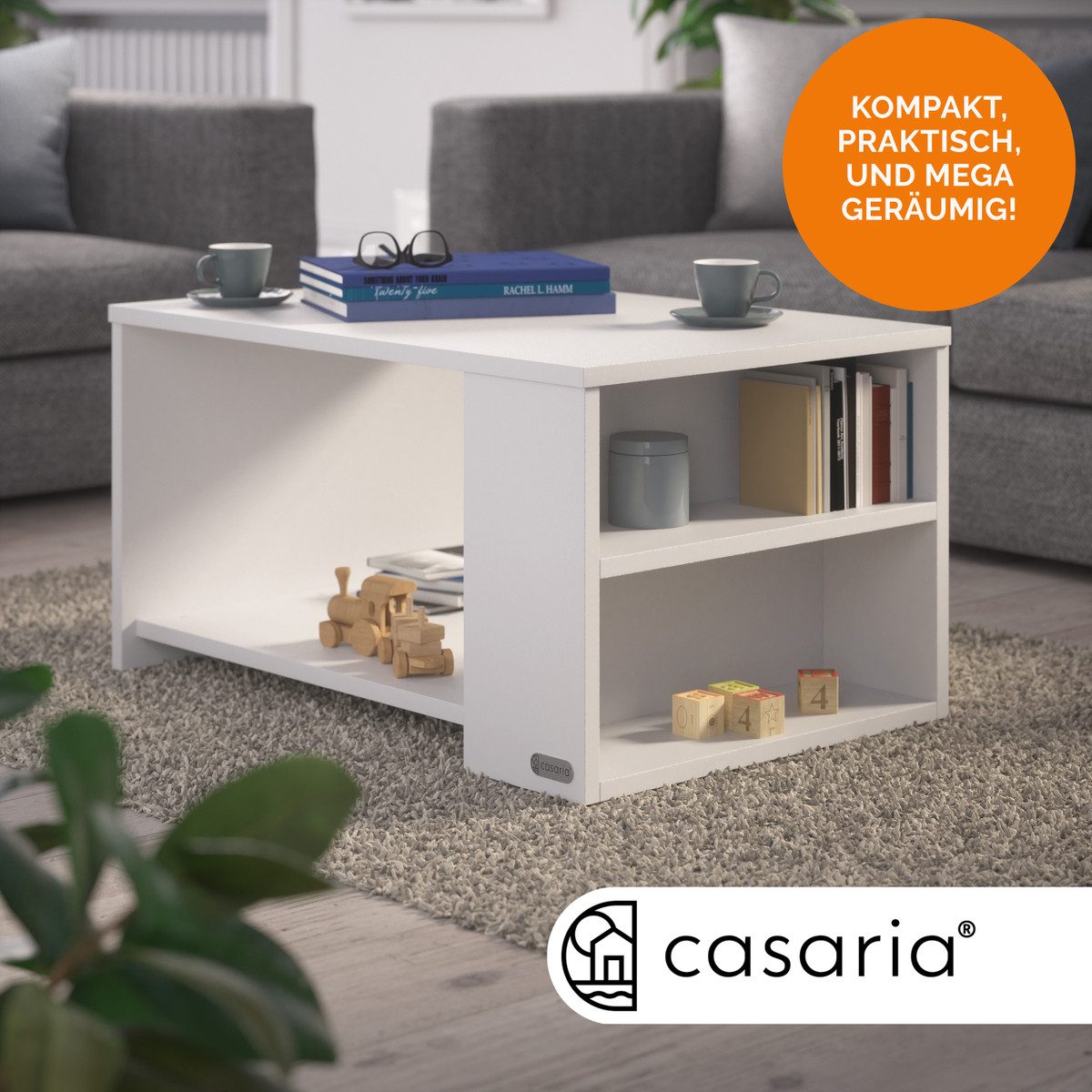 Casaria Couchtisch Santa Cruz, mit Stauraum Holz Weiß Wohnzimmertisch 90x60 günstig online kaufen