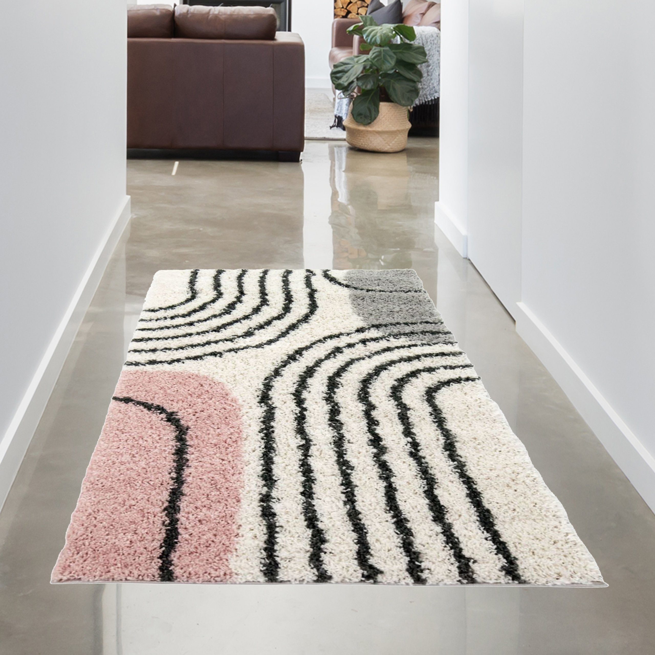 Teppich Designerteppich mit runden Mustern - rosa creme, Carpetia,  rechteckig, Höhe: 30 mm
