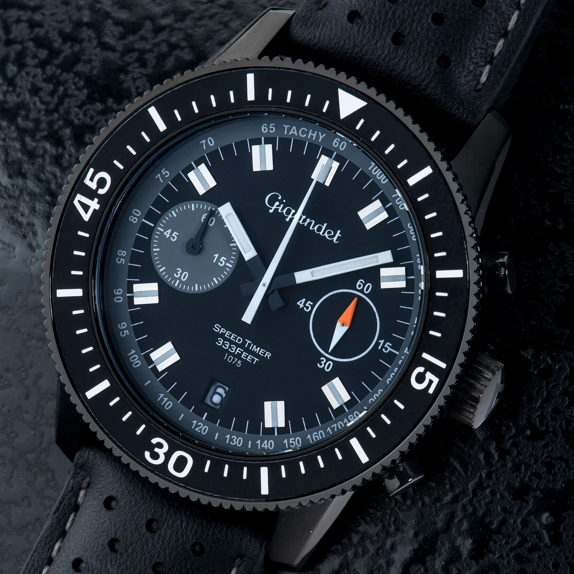 Gigandet Chronograph Armbanduhr, Herrenuhr, Sportuhr, 44mm, SPEED TIMER G7-007, Mineralglas, Datumsanzeige, Lederband, 10bar/100m wasserdicht