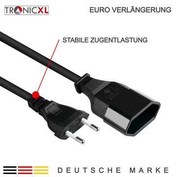 TronicXL 3m Euro Verlängerungskabel Verlängerung Stromkabel 3 Meter Kabel Verlängerungskabel, Euro, Euro (300 cm), Mit Zugentlastung
