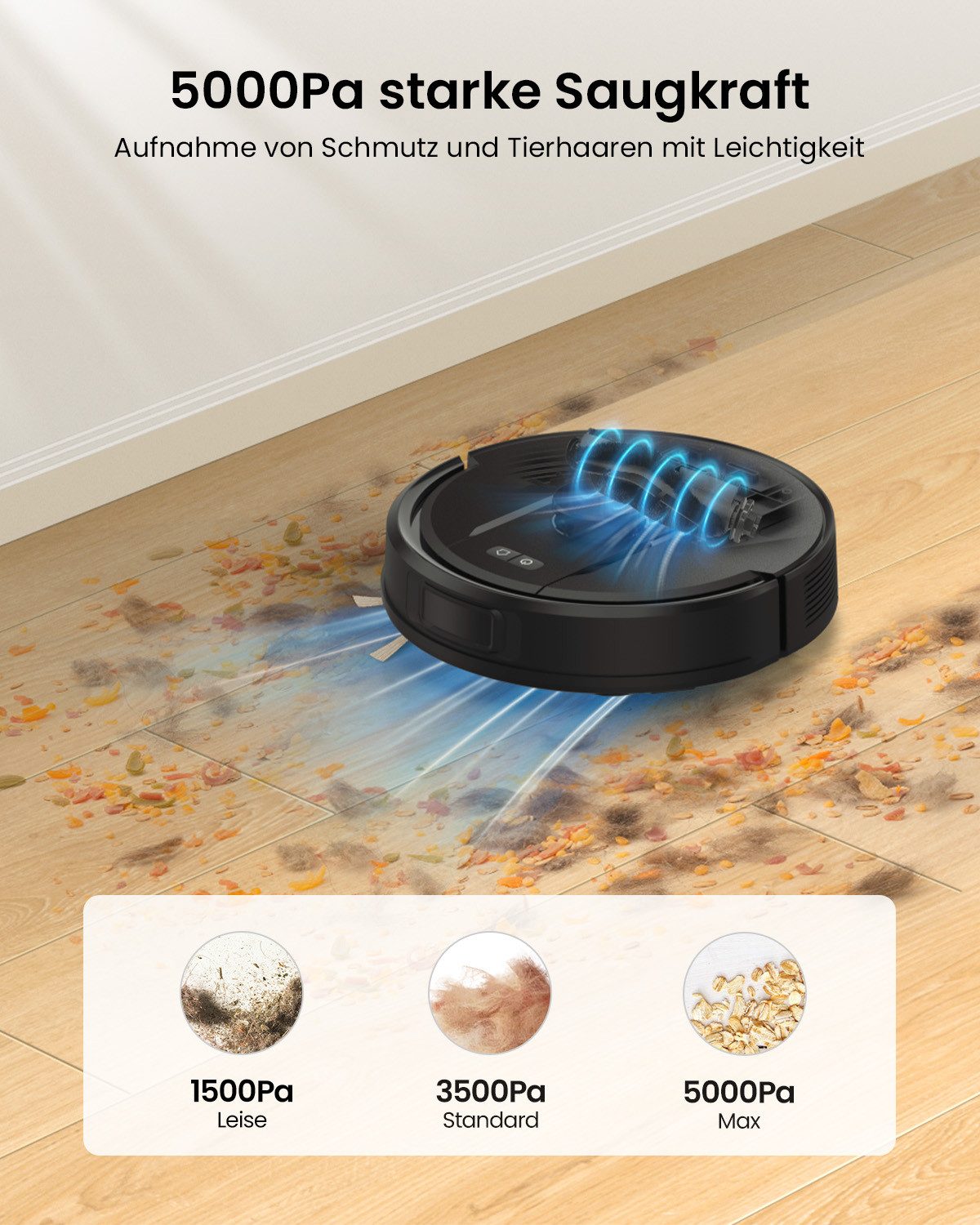 Vactidy Saugroboter W11 3-in-1 Nass Trocken Saugroboter, beutellos, 5000Pa/180Min Staubsauger Roboter mit Absaugstation, LiDAR-Navigation