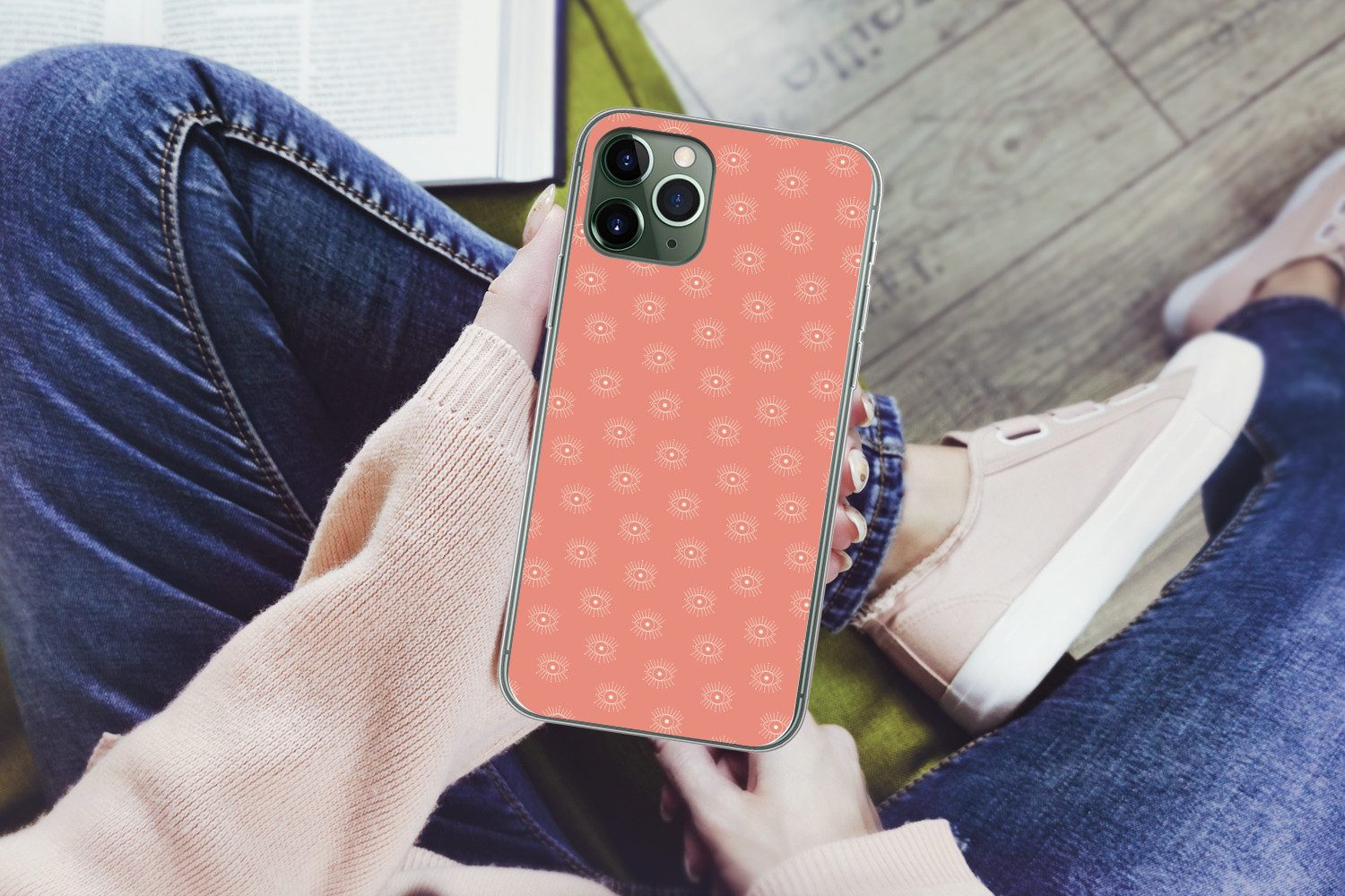 MuchoWow Handyhülle für Apple iPhone 11 Pro Boho - Druck - Rosa - Weiß - Augen, Smartphone-Bumper, Print, Handy Schutzhülle Dünn