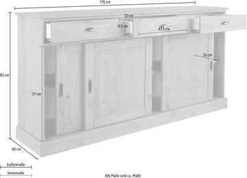 Home affaire Sideboard Schröder, mit 3 Schiebetüren und 3 Schubkasten, aus massivem Kiefernholz