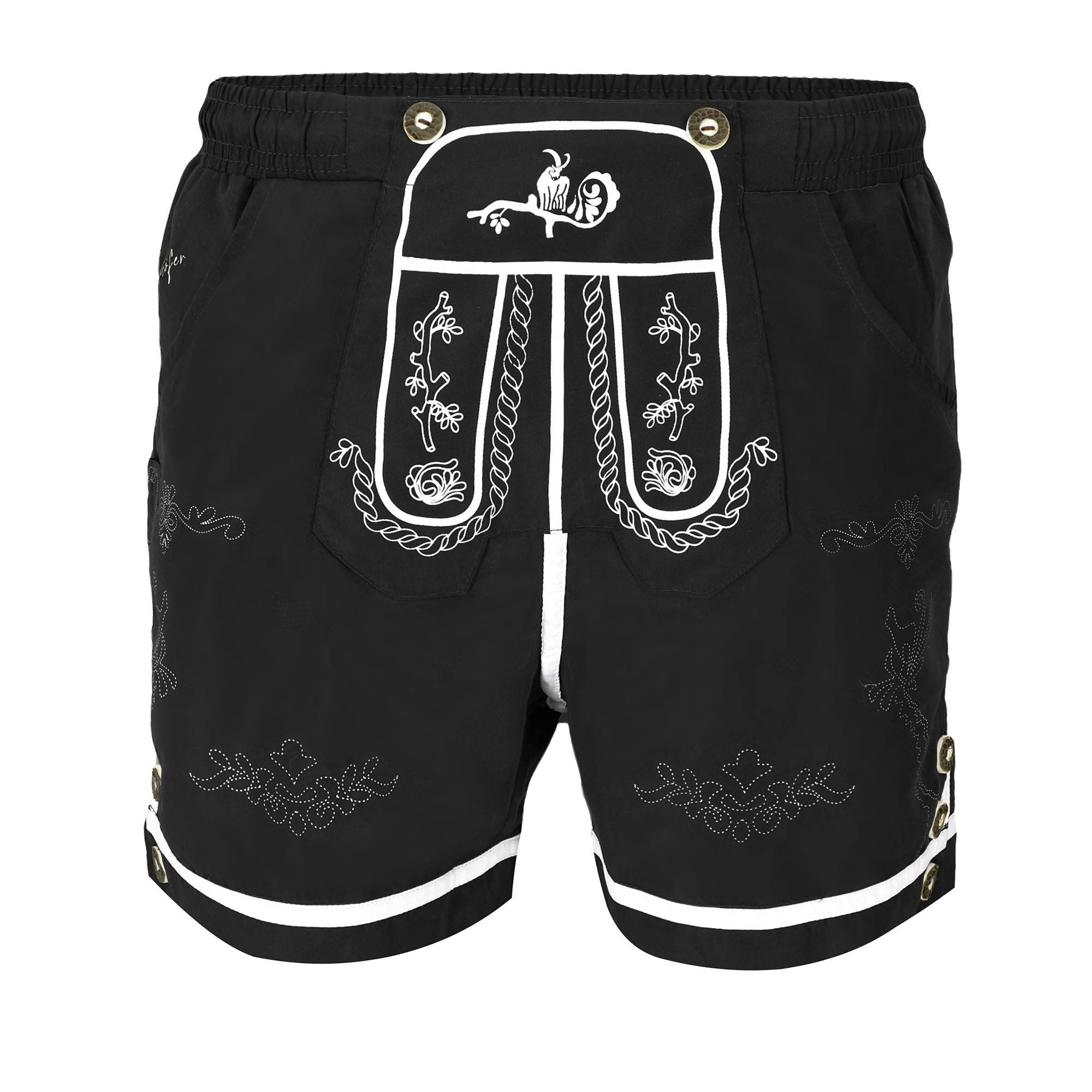 Steigenhöfer Manufaktur Trachtenhose Badehose Herren - Xaver - Lederhosen Look - Trachten Badehose Bequem mit Netzinnenhose - Umklappbarer Latz - Badeshorts mit Taschen