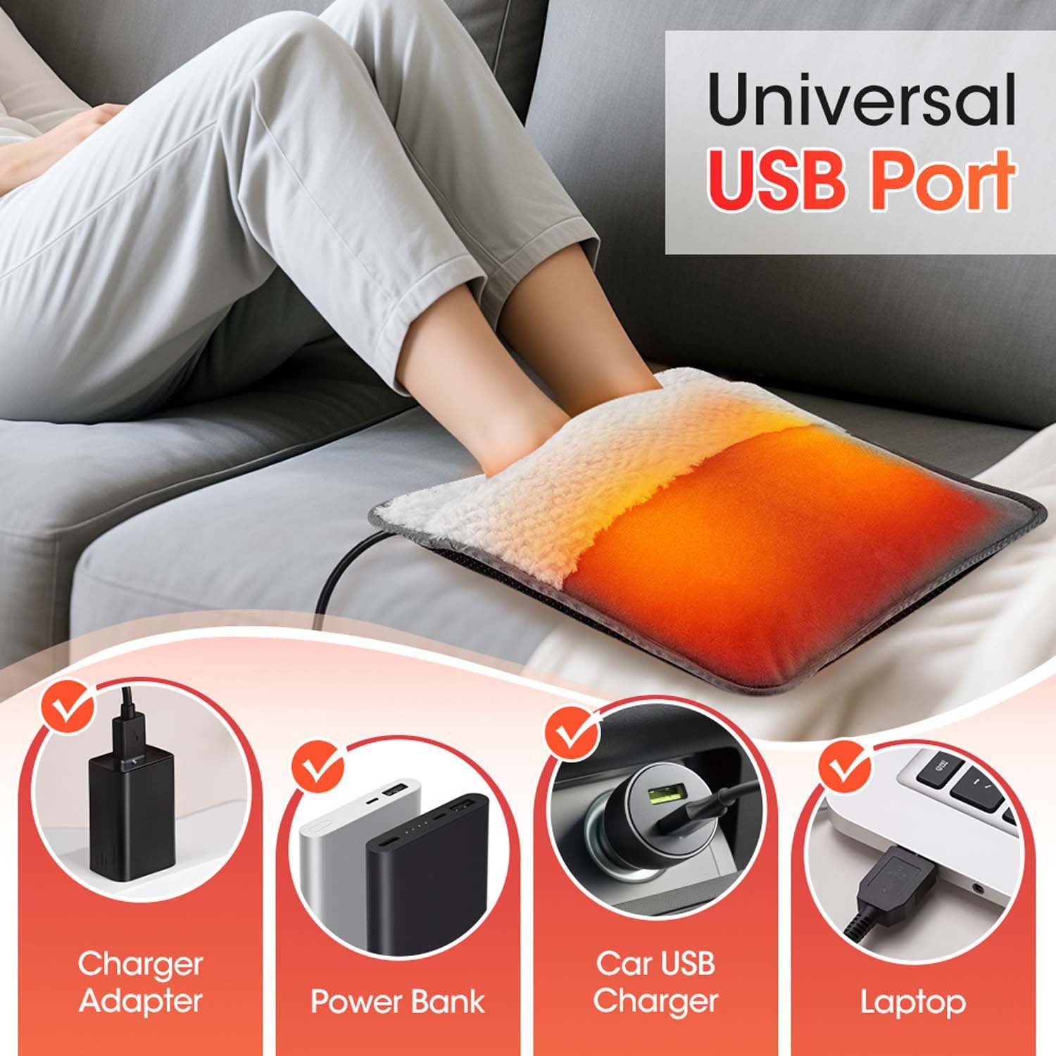 trends for living Elektrofußwärmer USB-beheizbares Fußkissen mit elektrischer Konstanttemperaturheizung, Winter wärmer für Fußwärmer wärmt Füße, Bauch,Taille und Hände