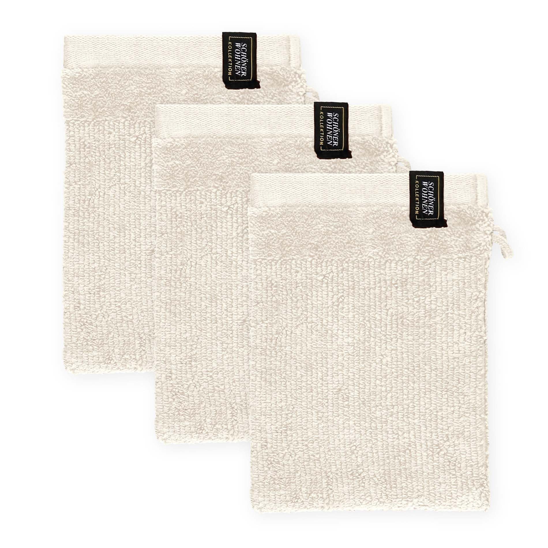 SCHÖNER WOHNEN-Kollektion Waschhandschuh SENSE Waschhandschuh, Baumwolle (Spar-Set, 3-St), 16 x 21 cm in Creme