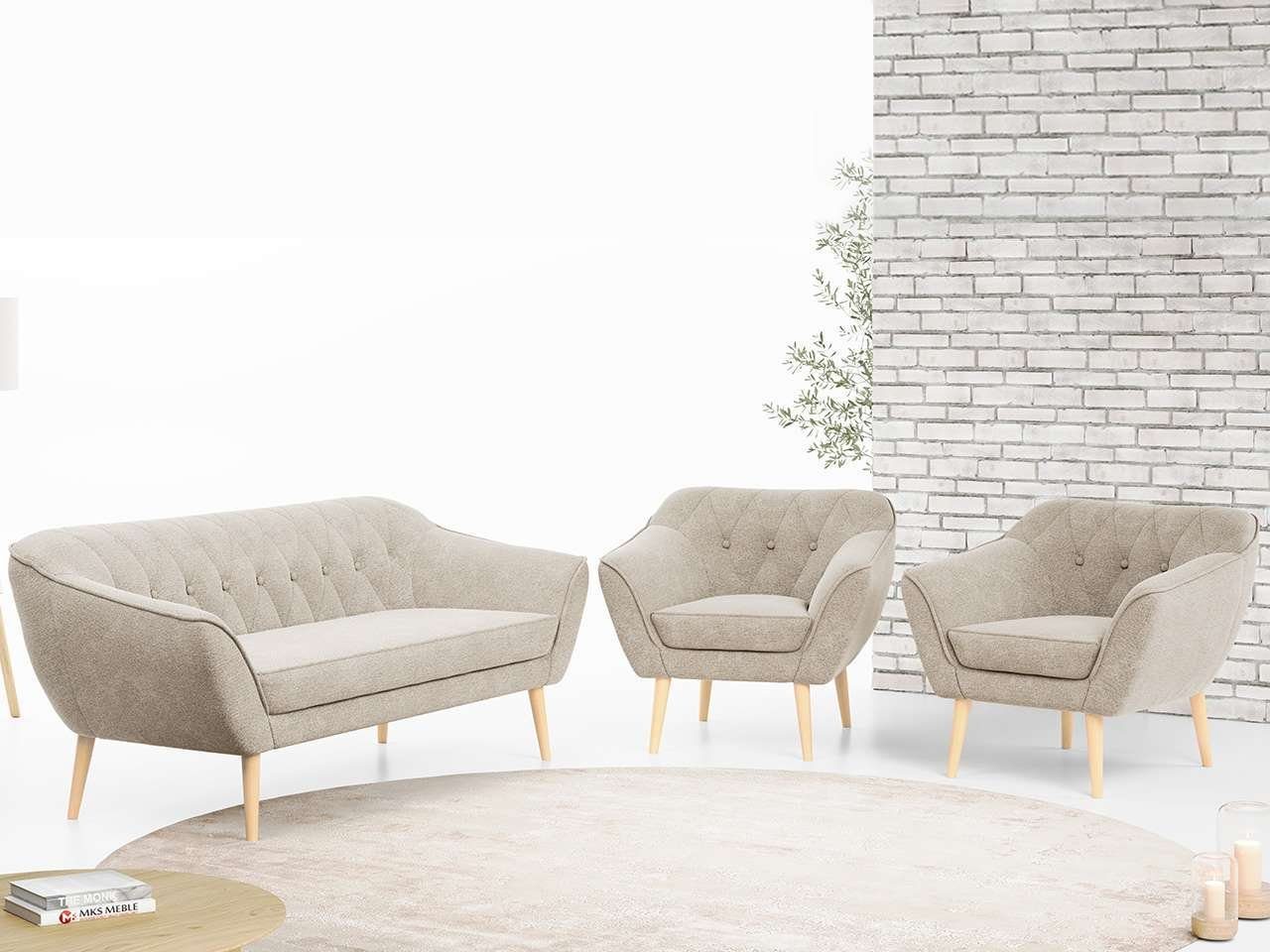 MKS MÖBEL Sofa PIRS 3 1 1, mit Relaxfunktion, Moderne Sofa Set, Skandinavische Deko Beige Matana
