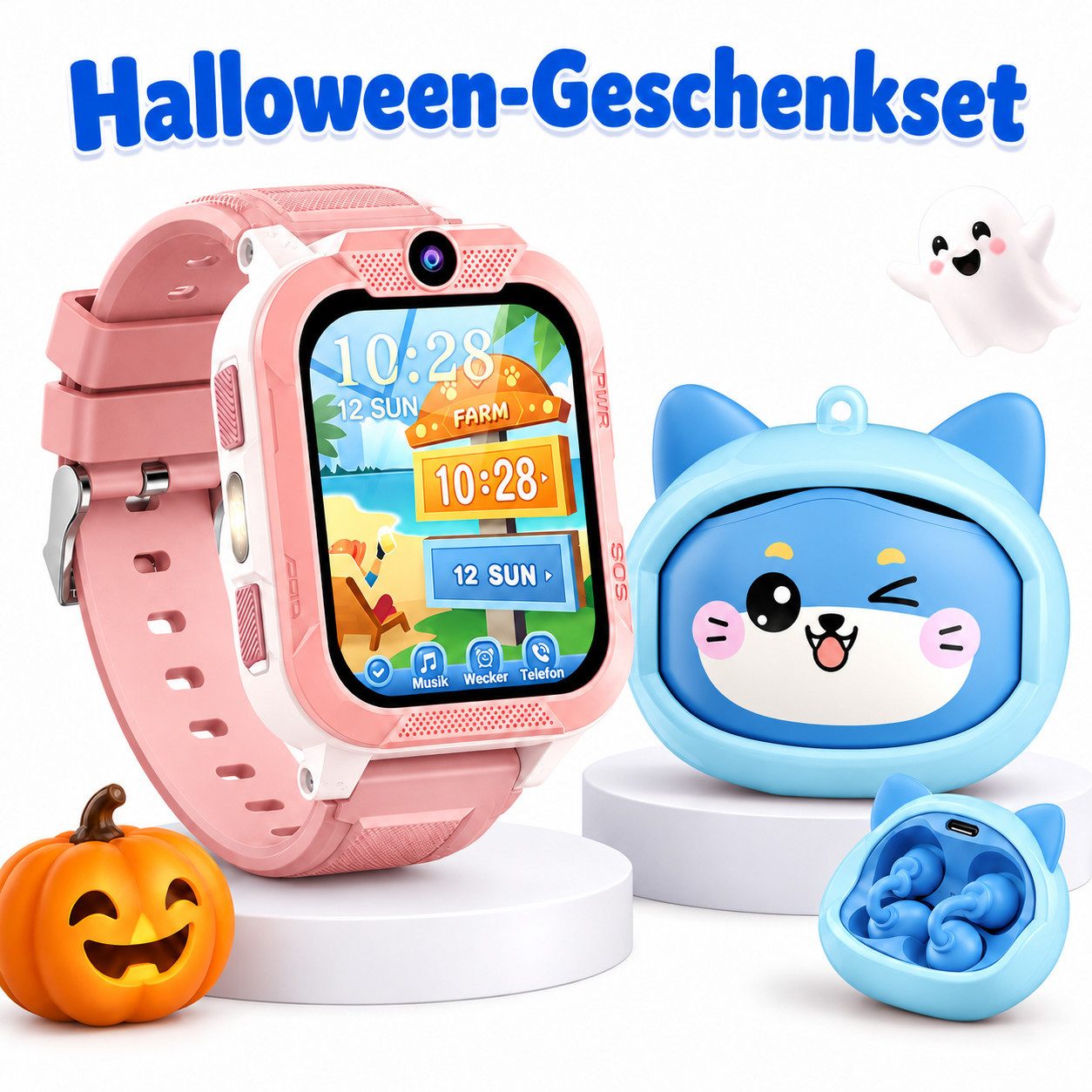 blackview Z40Pro + AirBuds K1 Kinder-Set – Smartwatch & Open-Ear-Kopfhörer Smartwatch, Open-Ear-Kopfhörer, GPS+LBS+WiFi, Halloween Geschenkidee für Kinder