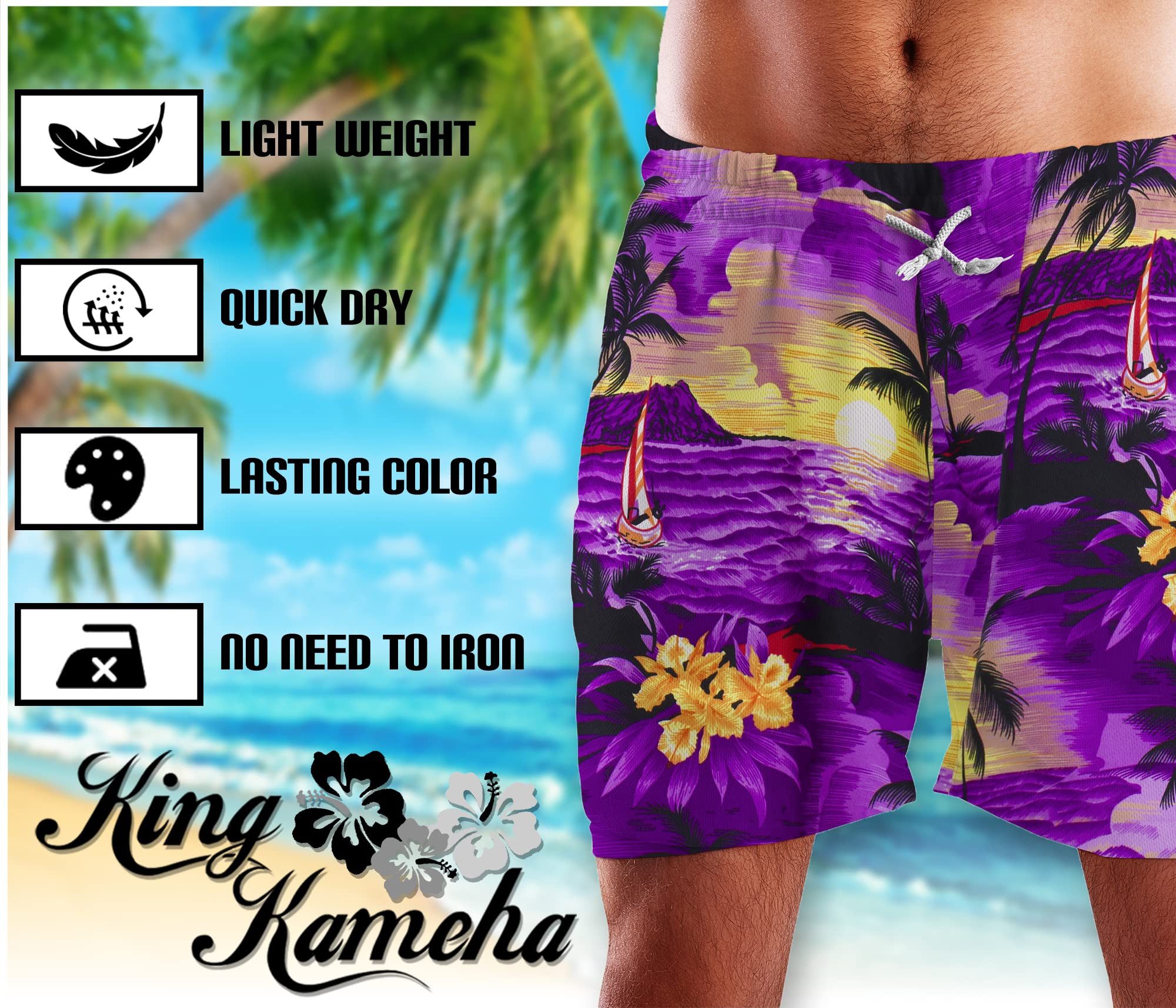 King Kameha Badeshorts Surf Funky Hawaii Bade-Shorts Mesh-Einsatz Verschluss Kordelzug Mit integriertem Mesh-Innenslip für extra Komfort – Bild 2 von 3