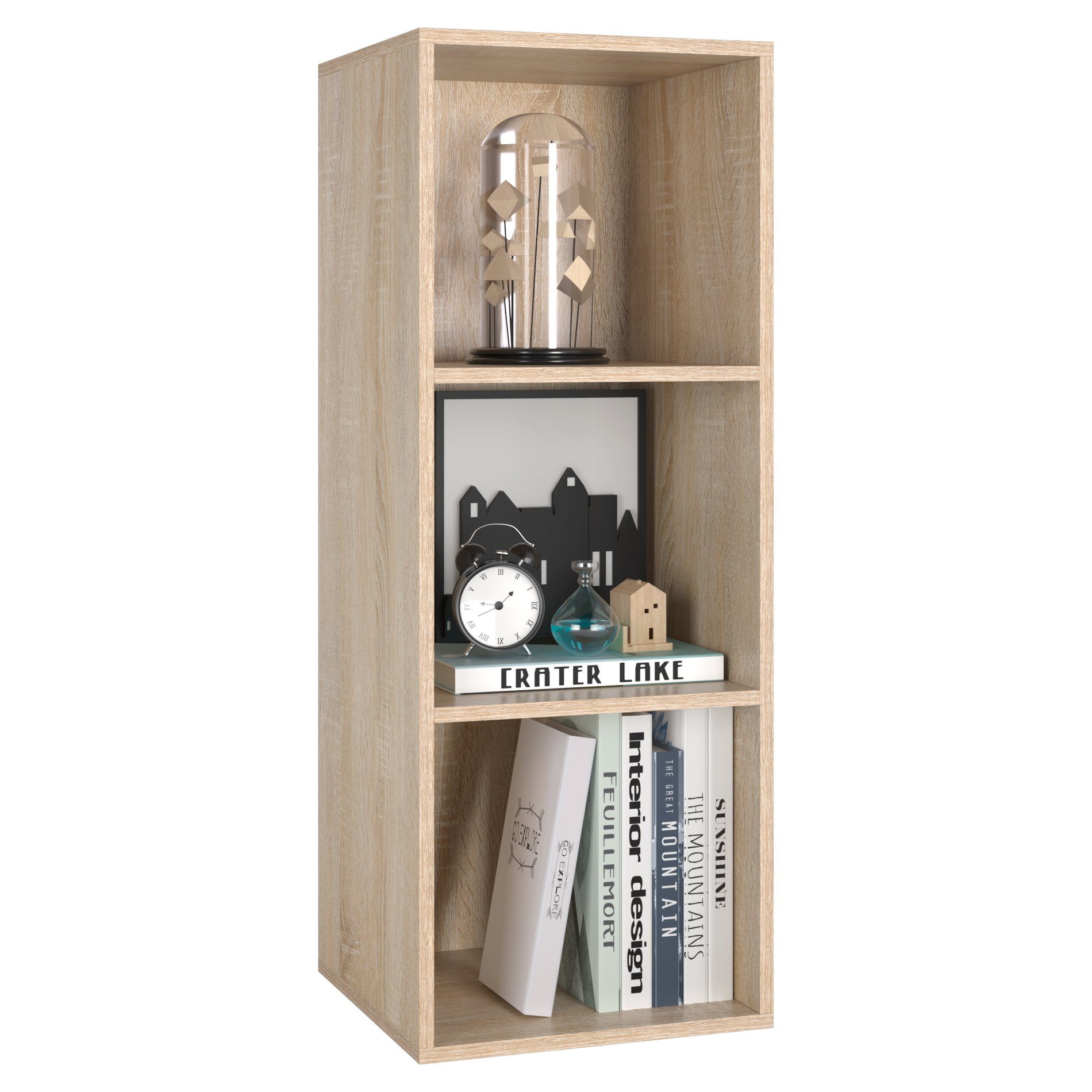 Homfa Bücherregal, Standregal mit 3 Fächern, Würfelregal, Regal Holz 30x30x80cm