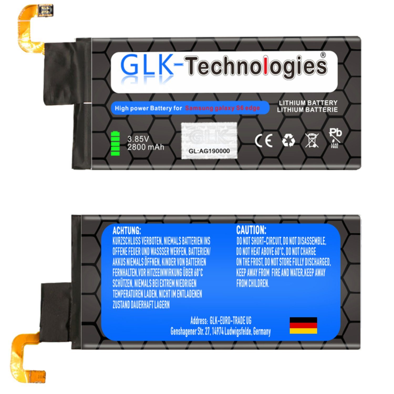 mAh GLK-Technologies Akku, 2800 Smartphone-Akku Edge Set mit SM-G925F 2800 Battery, GLK-Technologies kompatibel Ohne EB-BG925ABE, Ersatzakku Samsung Original accu, High-Capacity Galaxy mAh S6 /