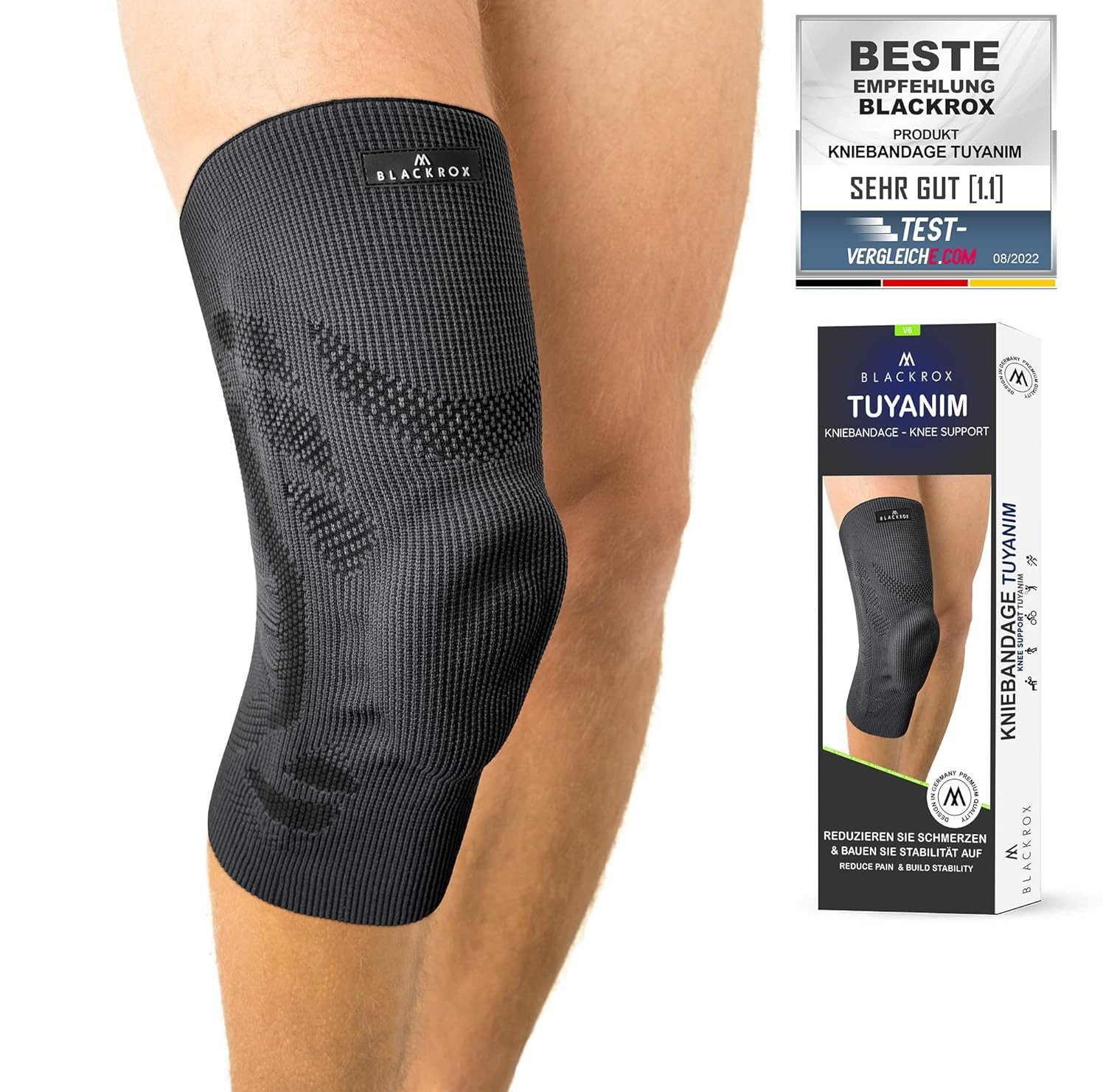 BLACKROX Kniebandage [Vergleichssieger 2025] TUYANIM, Gr. S - XXL, Damen & Herren