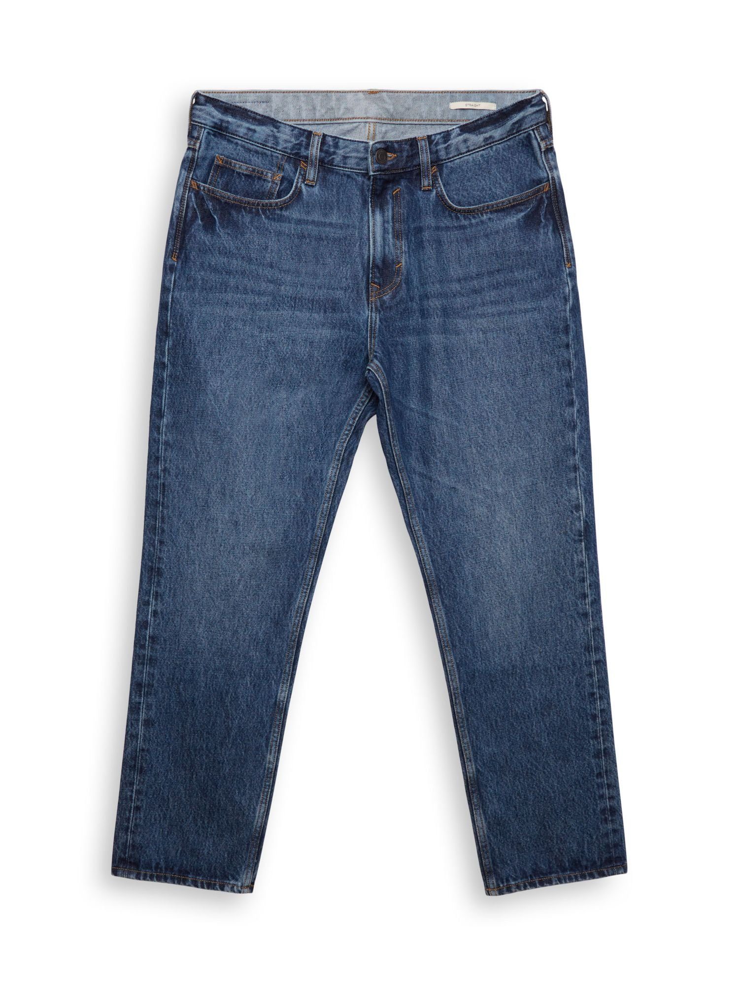 Esprit Straight-Jeans Jeans mit geradem Bein und mittlerer Bundhöhe BLUE DARK WASHED