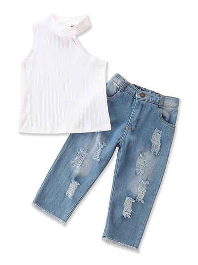 Lapastyle Shirt & Hose »Ärmelloses Eine Schulter Oberteil und Jeanshose«