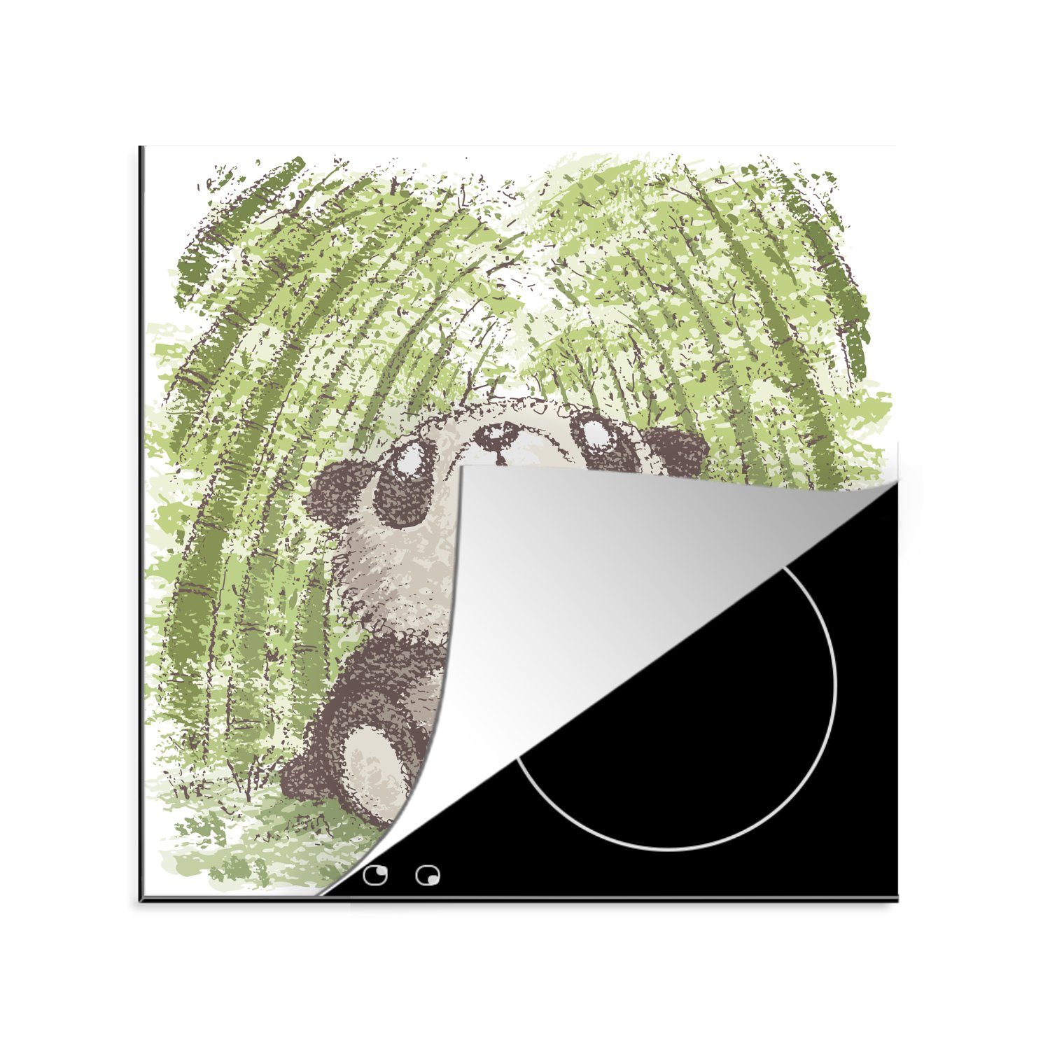 MuchoWow Herdblende-/Abdeckplatte Bambus - Panda - Wald, Vinyl, (1 tlg), 78x78 cm, Ceranfeldabdeckung, Arbeitsplatte für küche