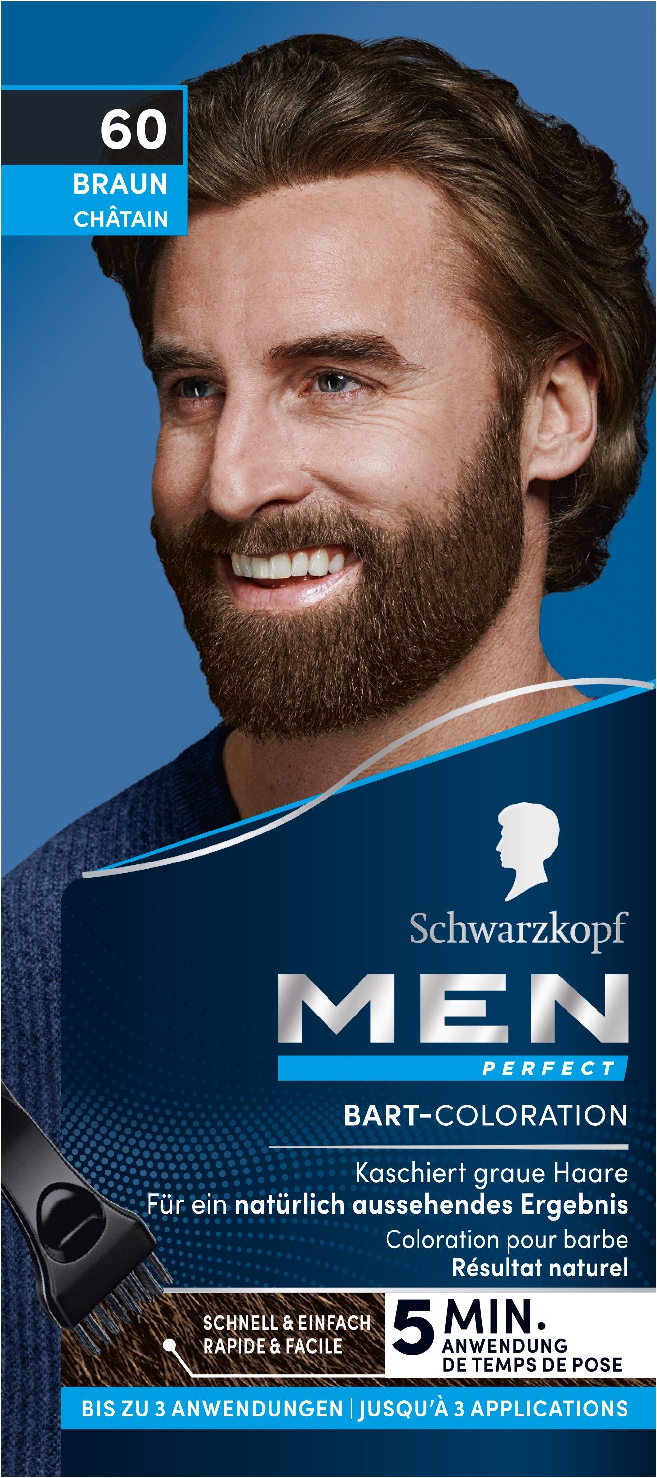 Schwarzkopf Bartfarbe Men Perfect Braun 30 ml & Men Re-Nature Haarfarbe Medium 145 ml, Haar & Bart Doppelpack, 2-tlg., für schnelles Kaschieren grauer Haare