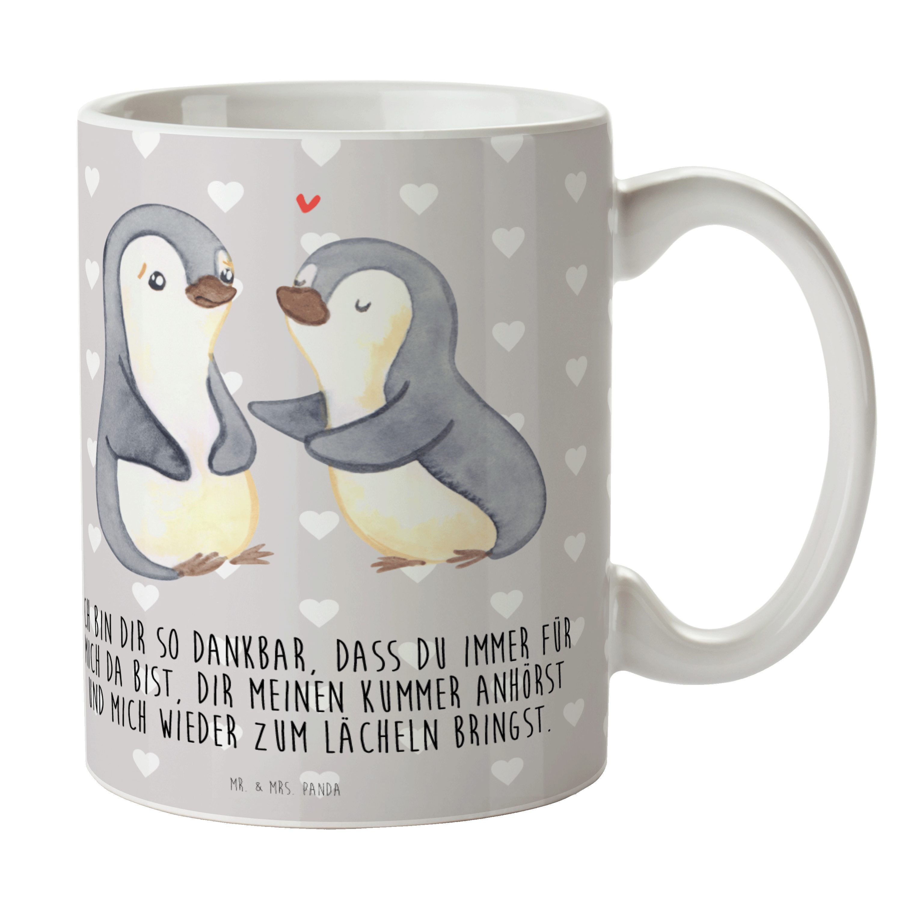 Mr. & Mrs. Panda Tasse Pinguine trösten - Grau Pastell - Geschenk, Tasse, Liebesgeschenk, Li, Keramik