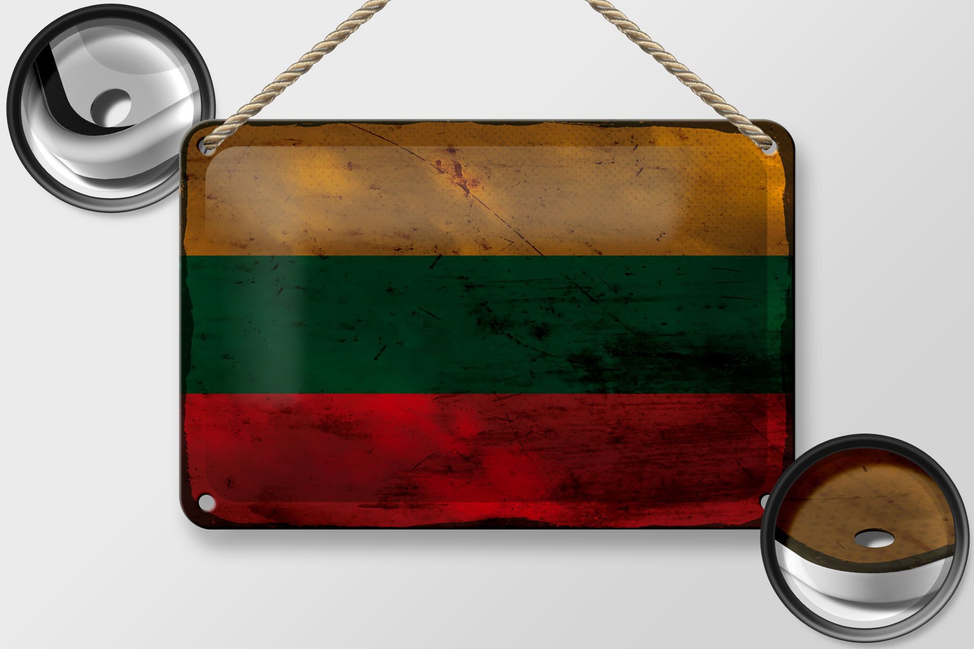 Femer GmbH Metallschild Flagge Litauen 18x12cm Flag of Lithuania Rost, (1 St), gewölbte Oberfläche, abgerundete Ecken, umgeschlagene Kanten