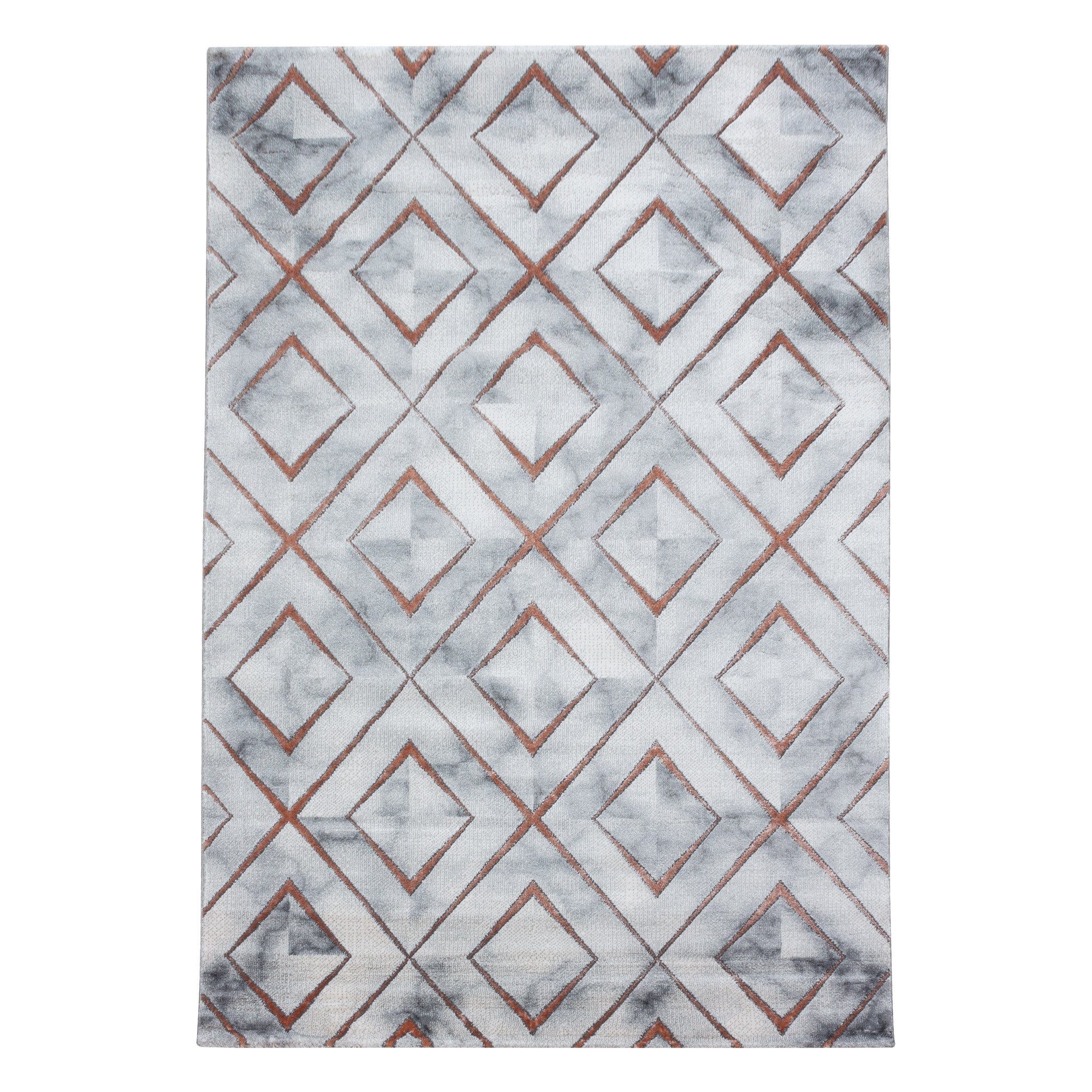 Bronze Flachflorteppich Designteppich Muster, Kurzflorteppich Giancasa Marmoroptik Wohnzimmer