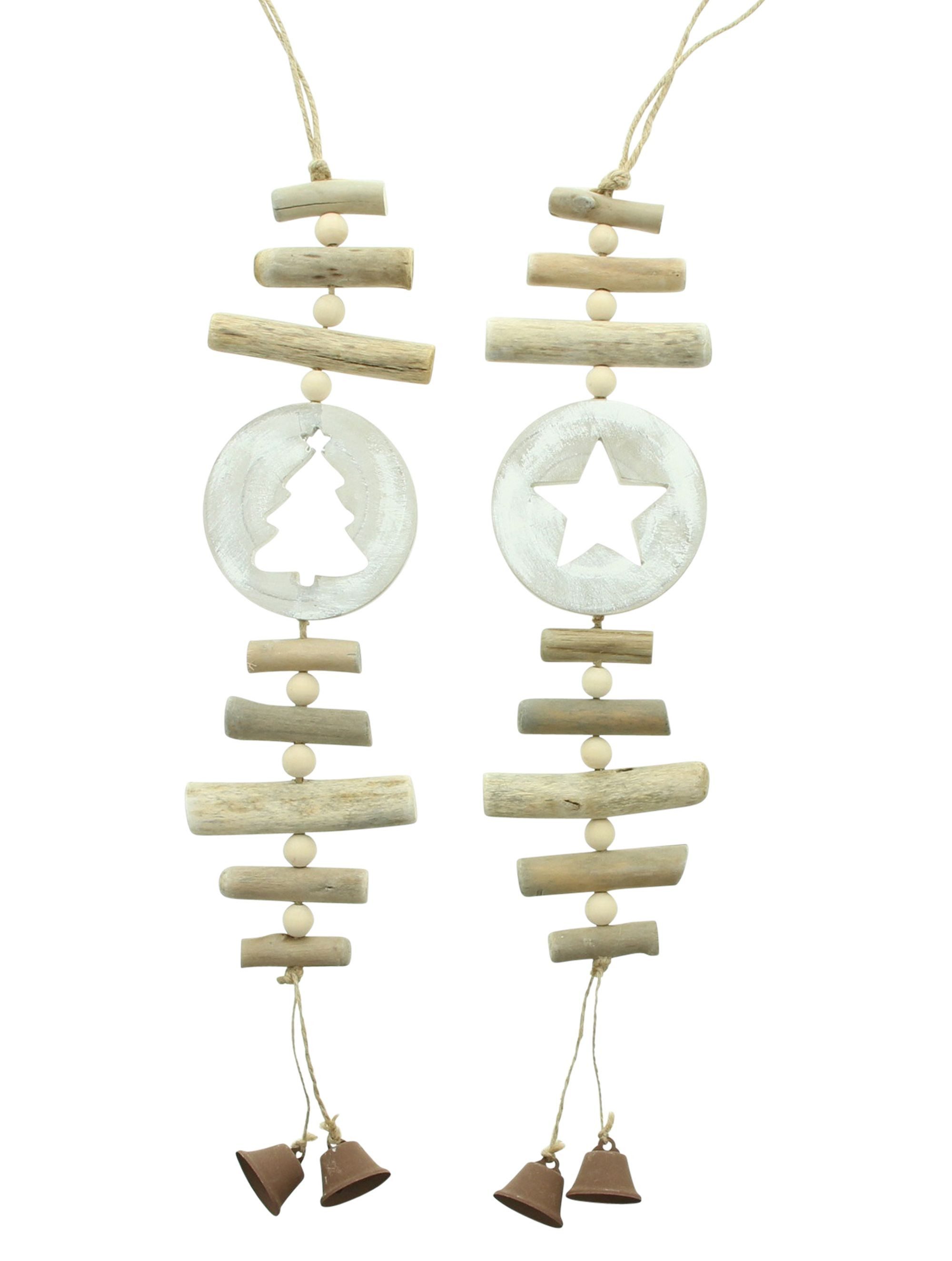 Dekoleidenschaft Вешалки для украшений "Stern & Tanne" aus Holz, 56 cm, mit Glöckchen aus Metall, Girlande (2 St., im Set), Türdeko, Weihnachtsschmuck hängend, Hängedekoration, Fensterdeko