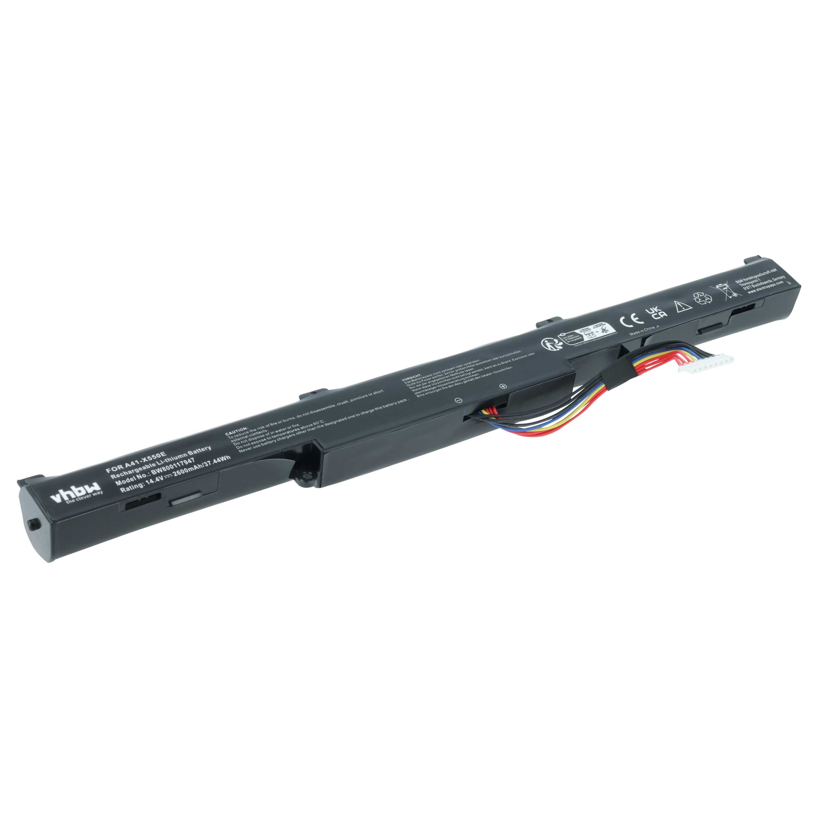 vhbw Akku passend für Asus F550D, F550DP, F550, F550DP-XX008H, F552ZA, Laptop-Akku Akku Li-Ion 2600 mAh (14,4 V, 1 St), Leistungsfähiger Austausch-Akku für Notebook, Wiederaufladbar, Jede