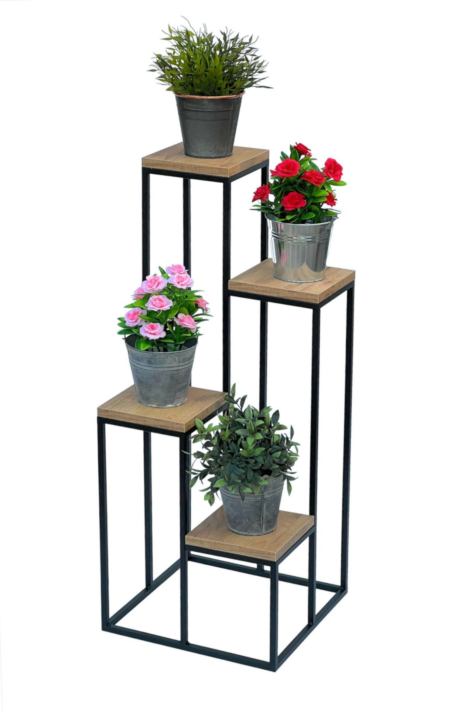 DanDiBo Blumenhocker Blumentreppe Metall Schwarz Holz 90 cm Pflanzentreppe Blumenständer – Bild 5 von 5