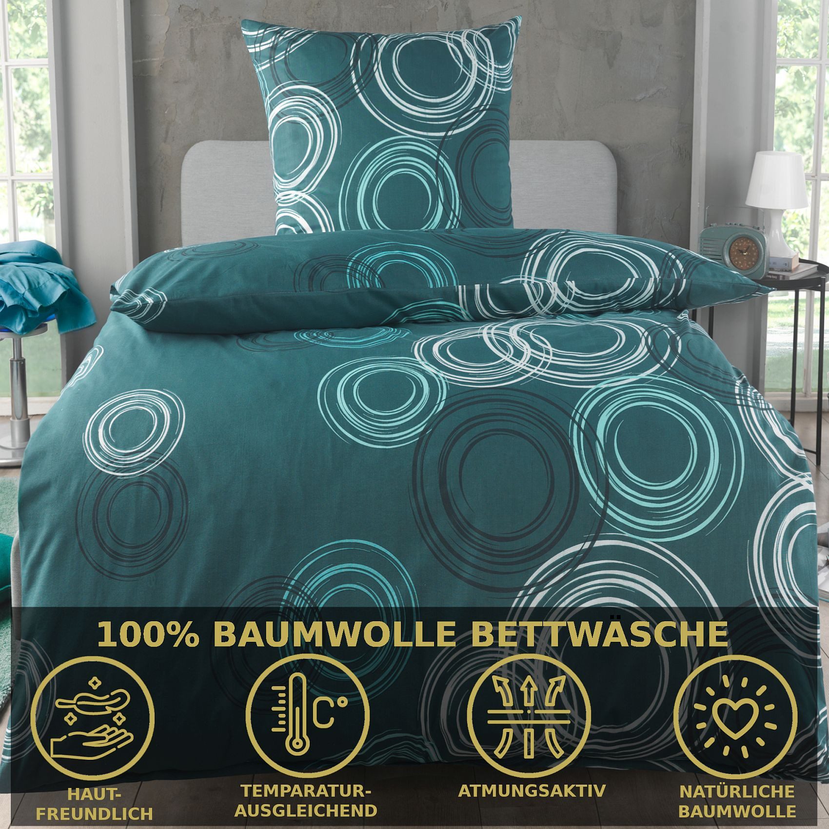 Malika Bettwäsche 155x220 + 80x80 cm atmungsaktiver Baummwoll Renforce Bettbezug, Renforce Baumwolle, 2 teilig, Für Allergiker geeignet, pflegeleicht, angenehm weicher Stoff