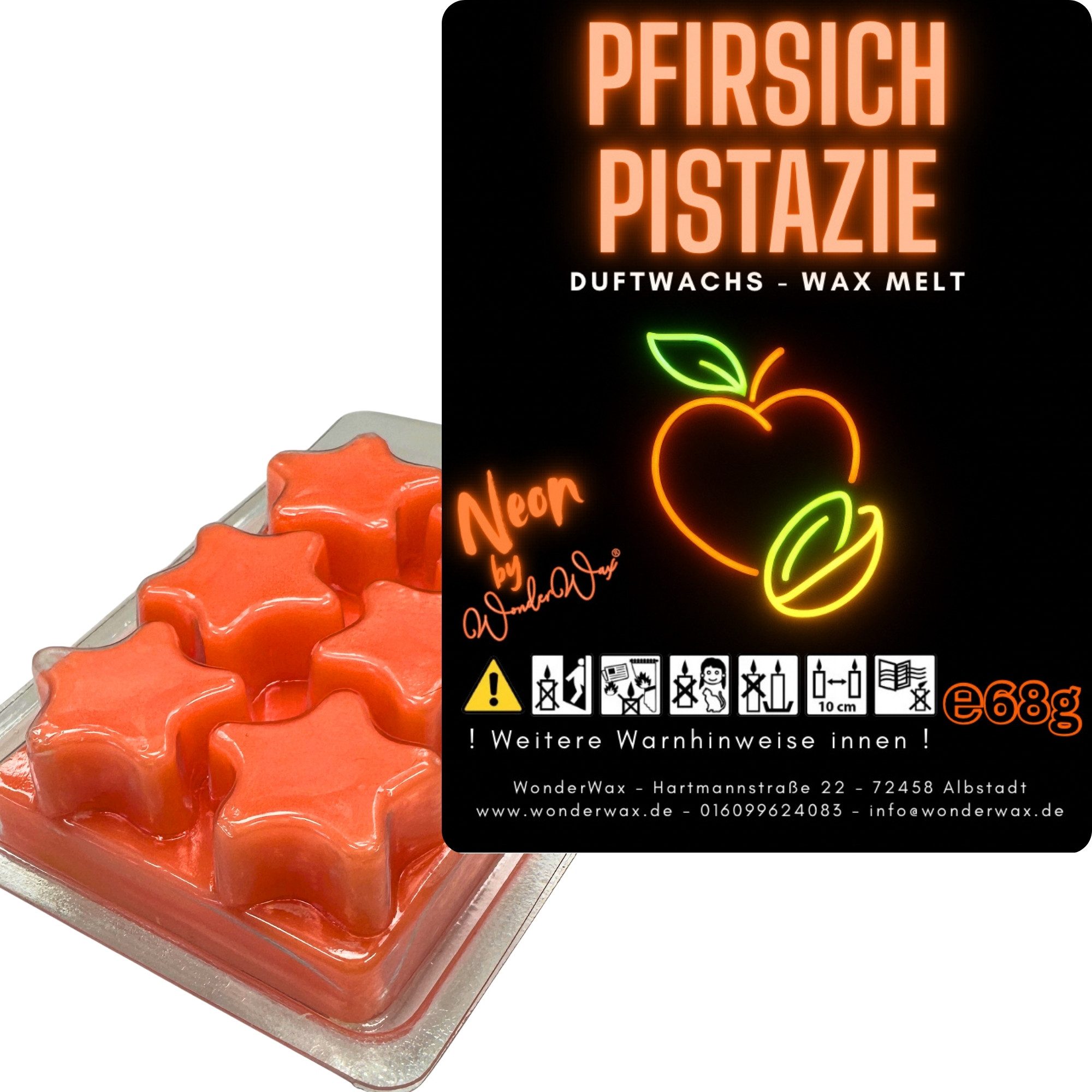 WonderWax Duftwachs WonderWax® Neon Duftwachs 6 Sterne (Drachenfrucht Eistee), Duftrichtung: Pfirsich & Pistaziencreme