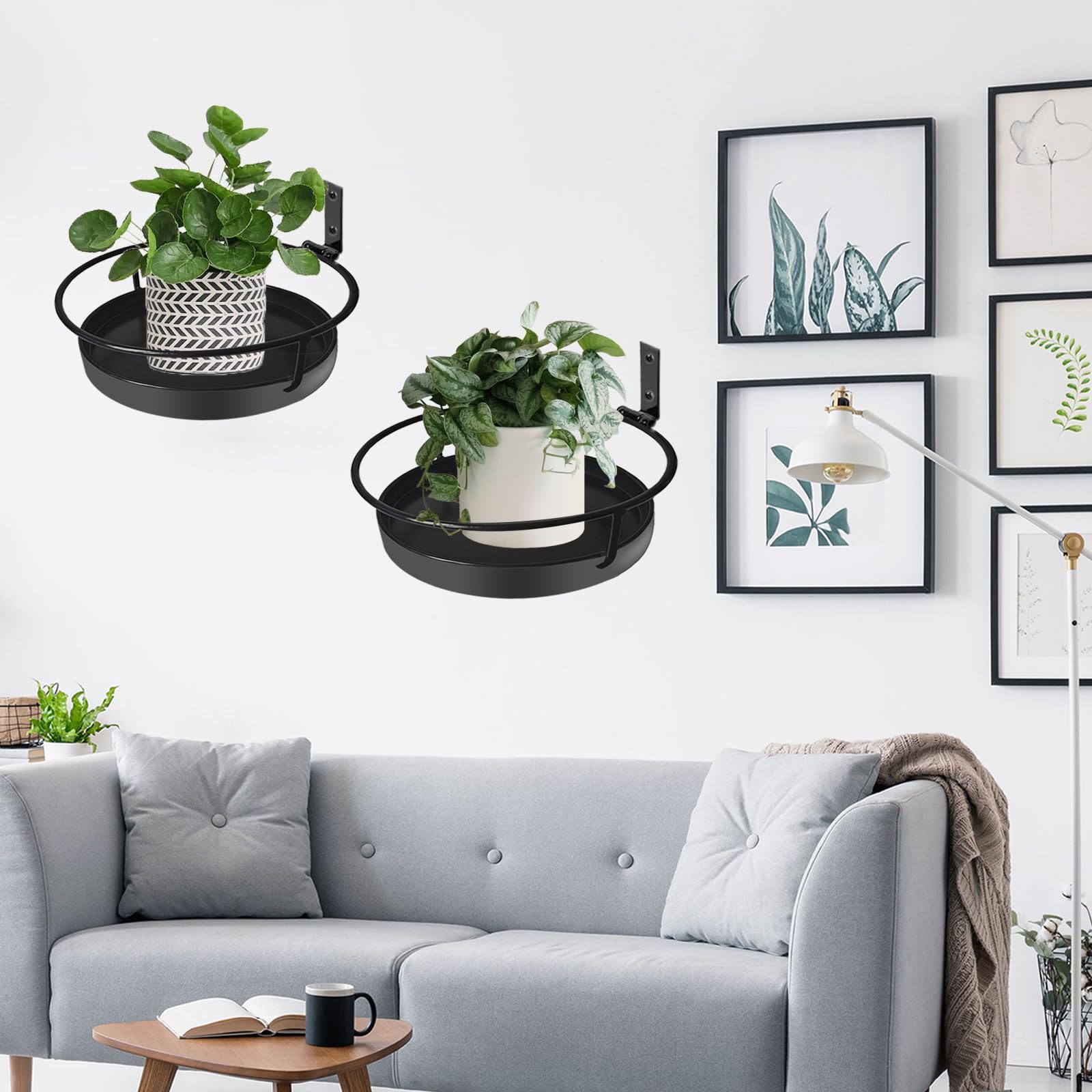 Agger Pflanzentreppe Wandmontiertes Pflanzenregal, Wandregal aus Metall für Blumentöpfe, 2-teiliges Set,geeignet für Balkon,Veranda und Schlafzimmerdekoration – Bild 2 von 5