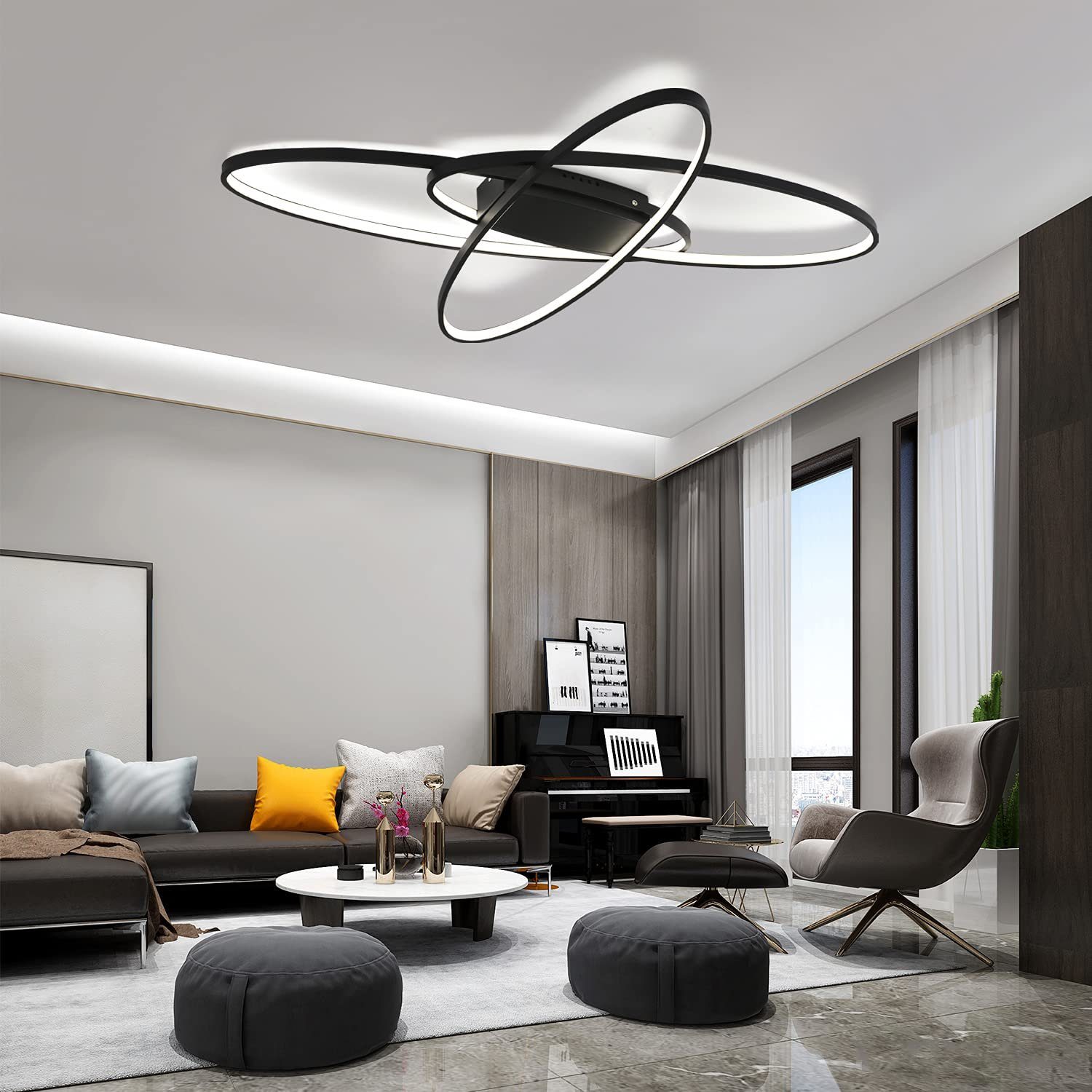 Dimmbar Deckenleuchte LED Modern Deckenleuchte LED Schwarz integriert ZMH Wohnzimmerlampe, LED fest