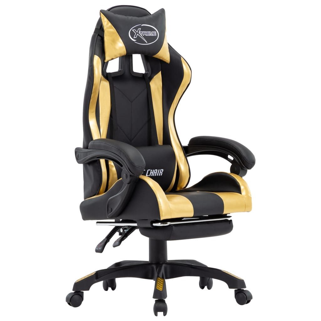 furnicato Gaming-Stuhl Luxuriöser Gold Schwarz 64x65x(111,5-119) cm (1 St), Bürostuhl mit ausziehbarer Fußstütze, Kopf- und Taillenkissen, 360°