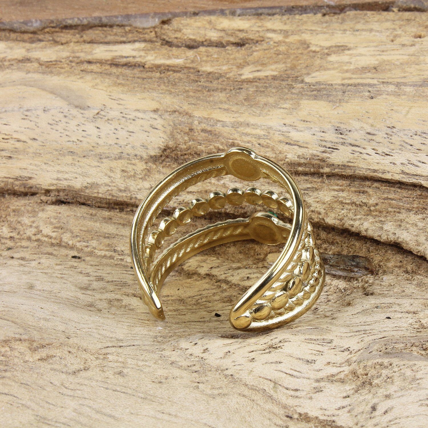 KARMA Fingerring Damenring gold Edelstahl mit türkisen Steinen verstellbar (wasserfest antiallergisch, offener Ring), Ring Damen Goldring Damenschmuck