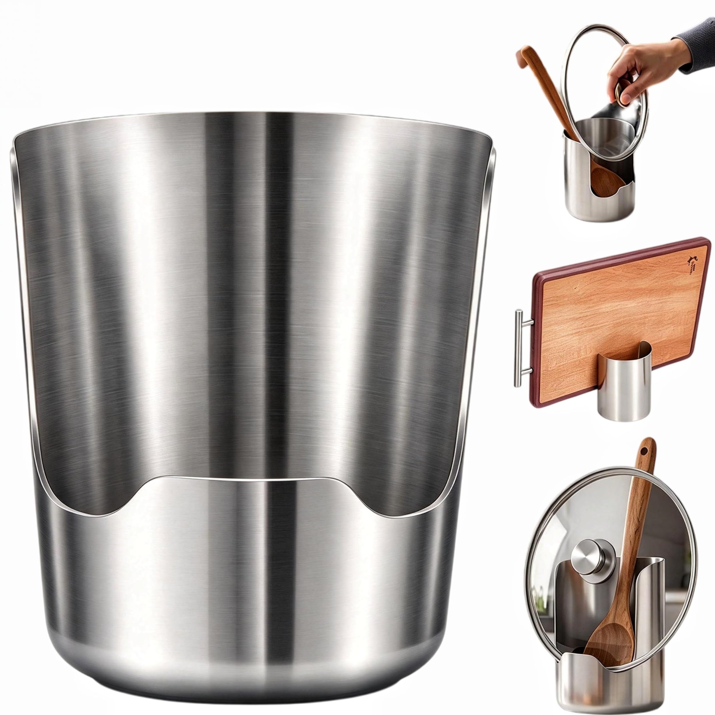 Agger Besteckhalter Löffelablage mit Deckelhalter aus Edelstahl, Küchenutensilienhalter, Küchenhelfer Set, Kochutensilien-Töpfe für Spatel, …
