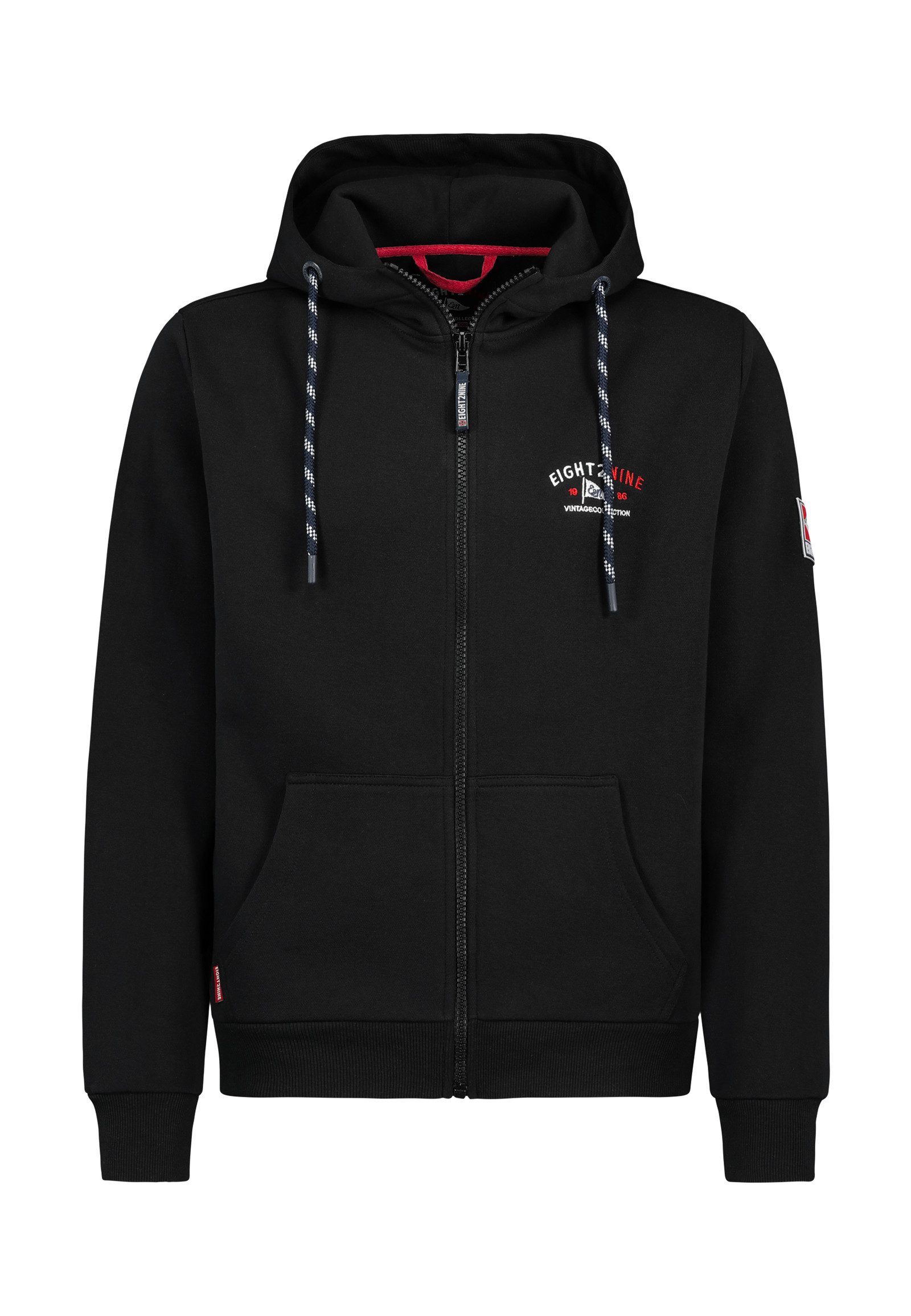Eight2Nine Kapuzensweatjacke Herren Sweatjacke mit Brustprint und Kapuze Sweatshirtjacke, Kapuzenpullover mit großer Kapuze