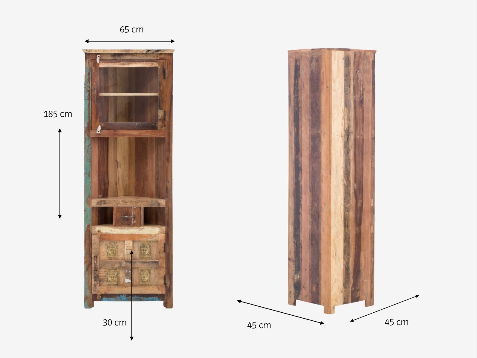 massivum Eckschrank Sumana, Eck-Hochschrank rustikal, Boho Stil
