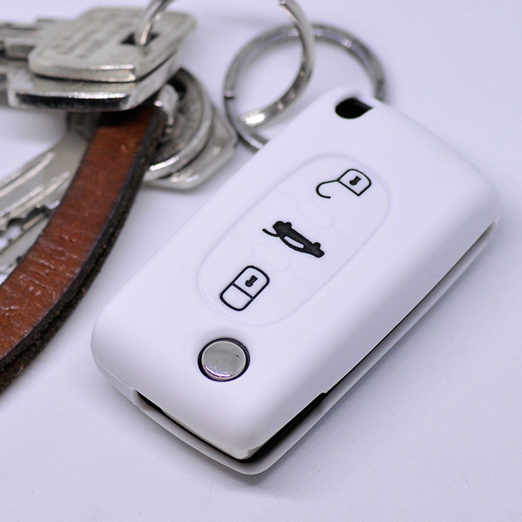 Schlüsseltasche RCZ 407 Citroen 3 Autoschlüssel Softcase Expert Silikon Tasten Peugeot III 307 C4 308 I für Weiß, C5 mt-key Schutzhülle