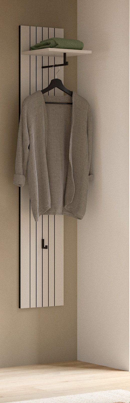 Inn.Furn Garderobenpaneel Loreno (Wandgarderobe in Kaschmir / Sand, Rillenoptik, 31 x 160 cm), mit Kleiderstange