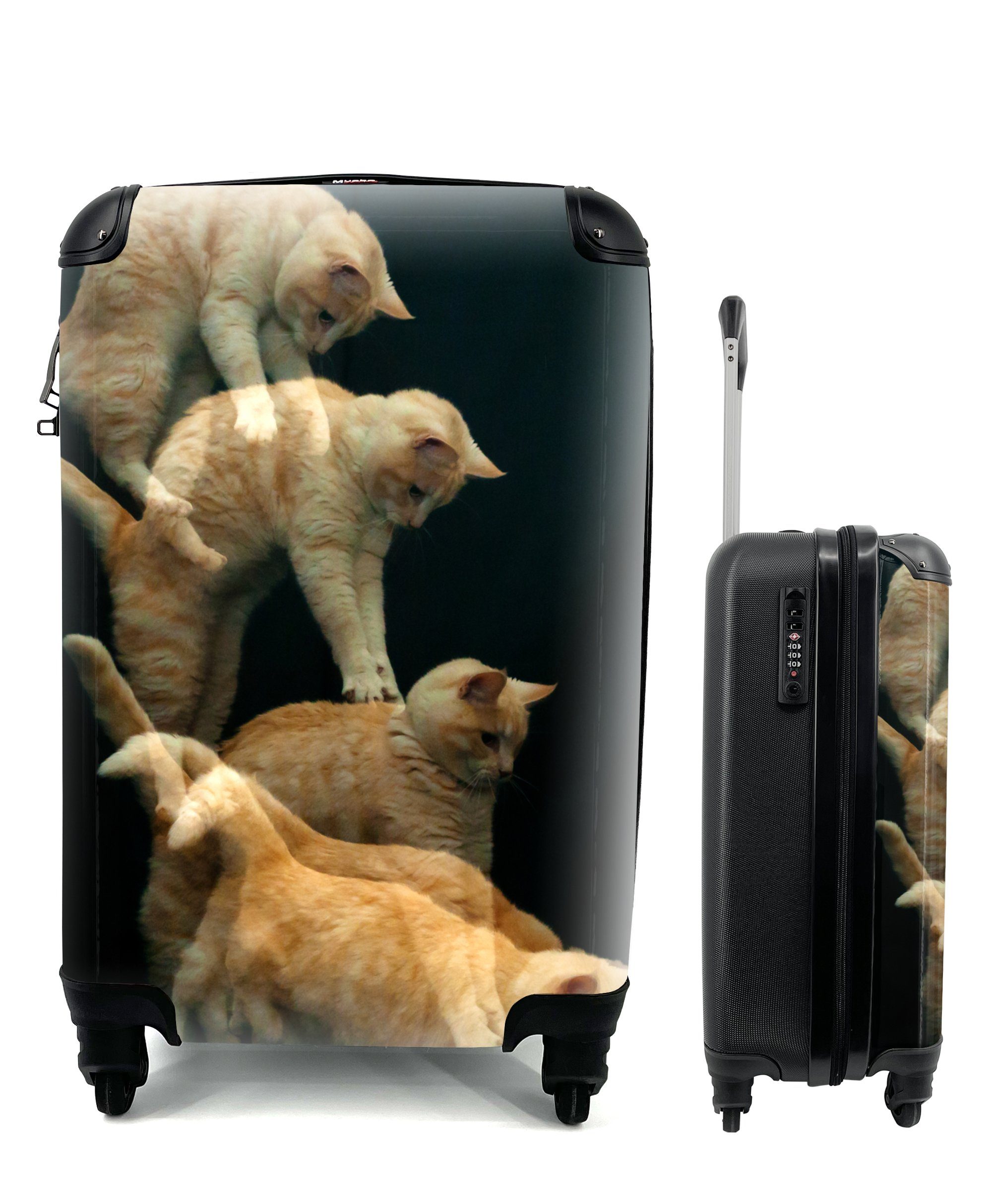 MuchoWow Handgepäckkoffer Springende Katze, 4 Rollen, Reisetasche mit rollen, Handgepäck für Ferien, Trolley, Reisekoffer