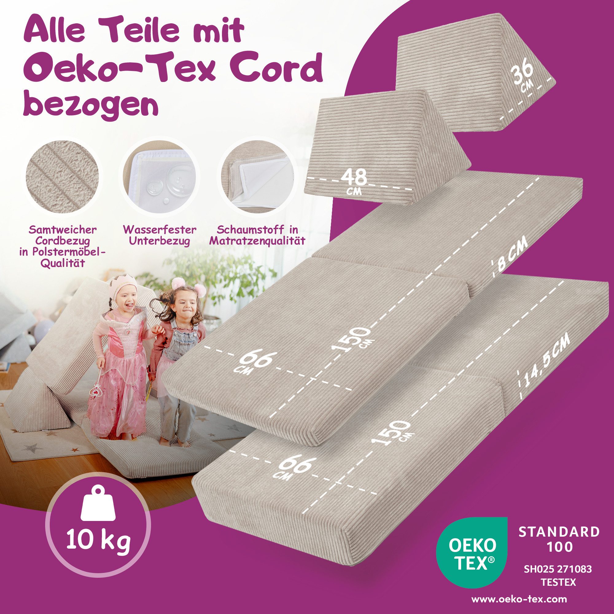 Linodino Kindersofa Spielsofa I aus Schaumstoff Bausteine I Spielcouch für Kinder, 3 Jahre Garantie – Bild 5 von 5
