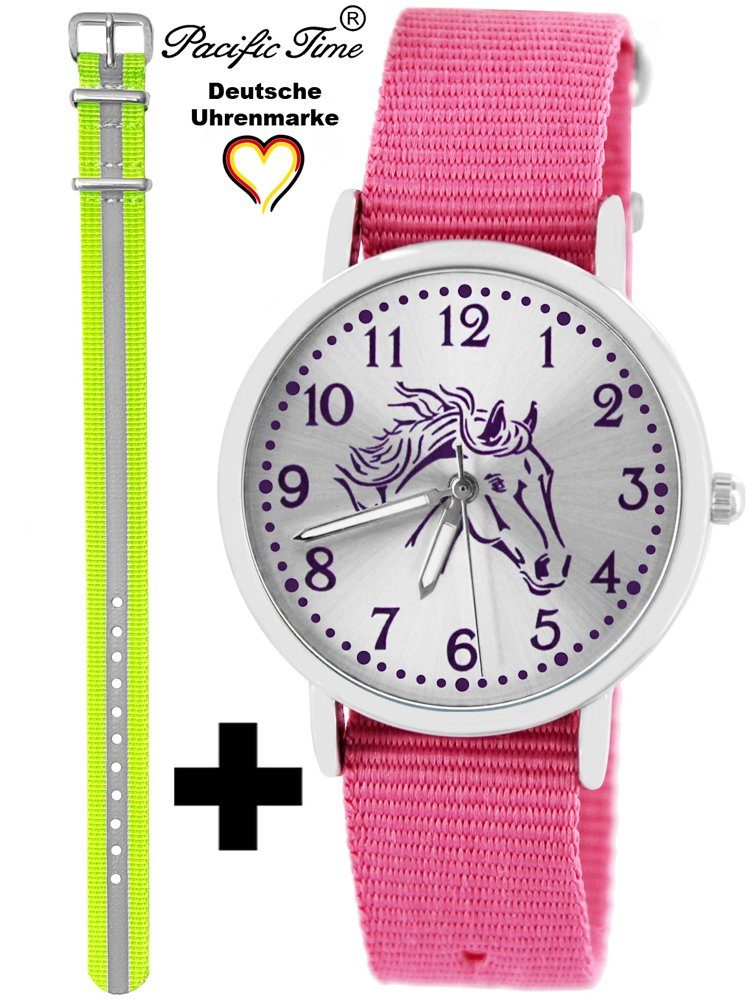 violett und - Mix Time Reflektor Design Wechselarmband, Kinder Pferd Set Versand Match Pacific gelb Gratis und Quarzuhr rosa Armbanduhr