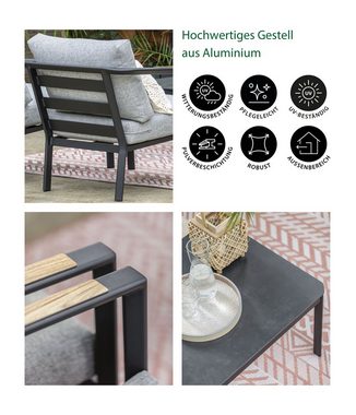 Dehner Gartenlounge-Set New York, 4-teilig, Aluminium/Polyester, moderne Sitzgarnitur mit Sofa, 2 Sesseln und Tisch, inkl. Polster